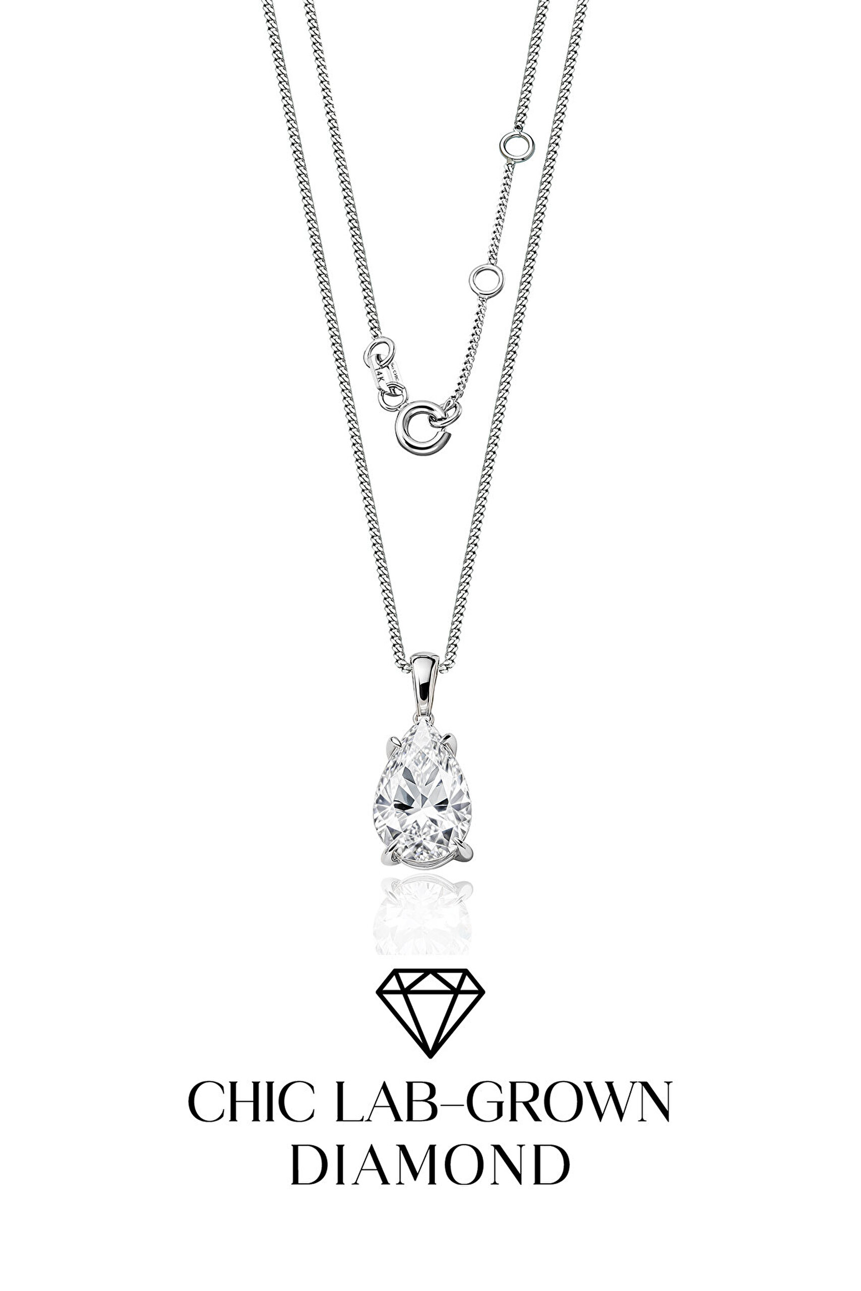 1.32 Karat IGI Sertifikalı 14K Beyaz Altın 43 Cm Damla Kesim Lab Grown Pırlanta Kolye - 0