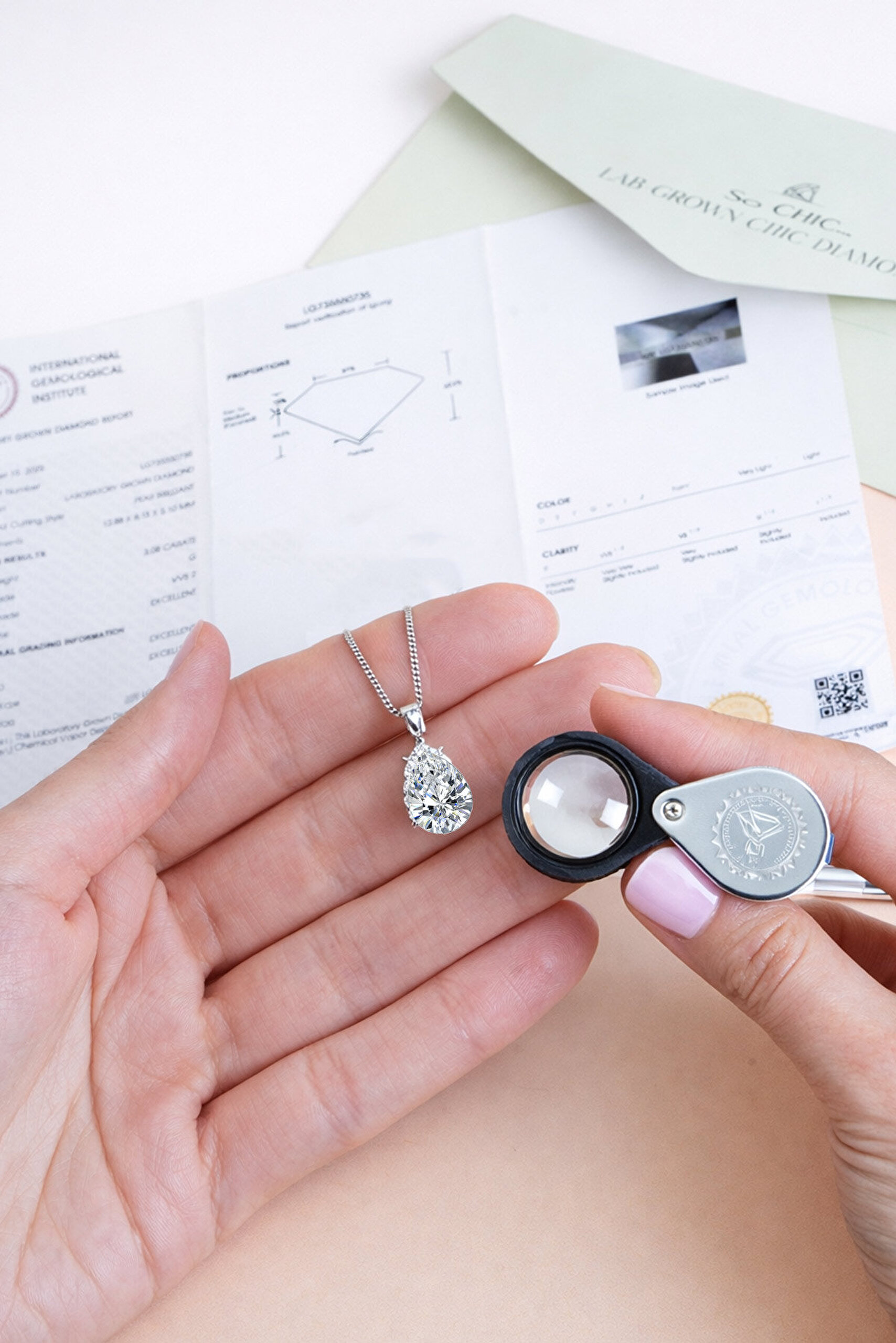 3.08 Karat IGI Sertifikalı 14K Beyaz Altın 43 Cm Damla Kesim Lab Grown Pırlanta Tektaş Kolye - 3