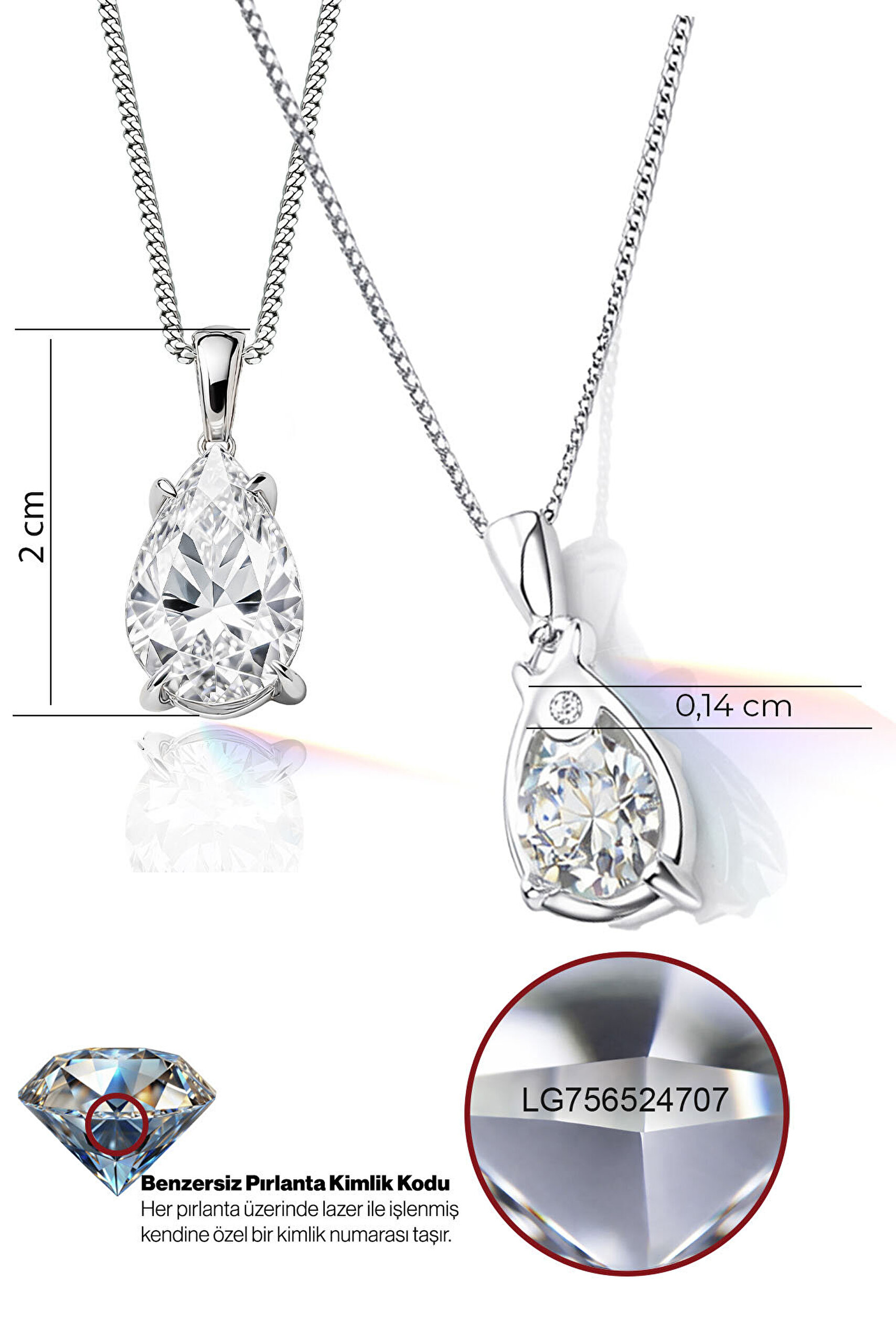 3.08 Karat IGI Sertifikalı 14K Beyaz Altın 43 Cm Damla Kesim Lab Grown Pırlanta Tektaş Kolye - 2
