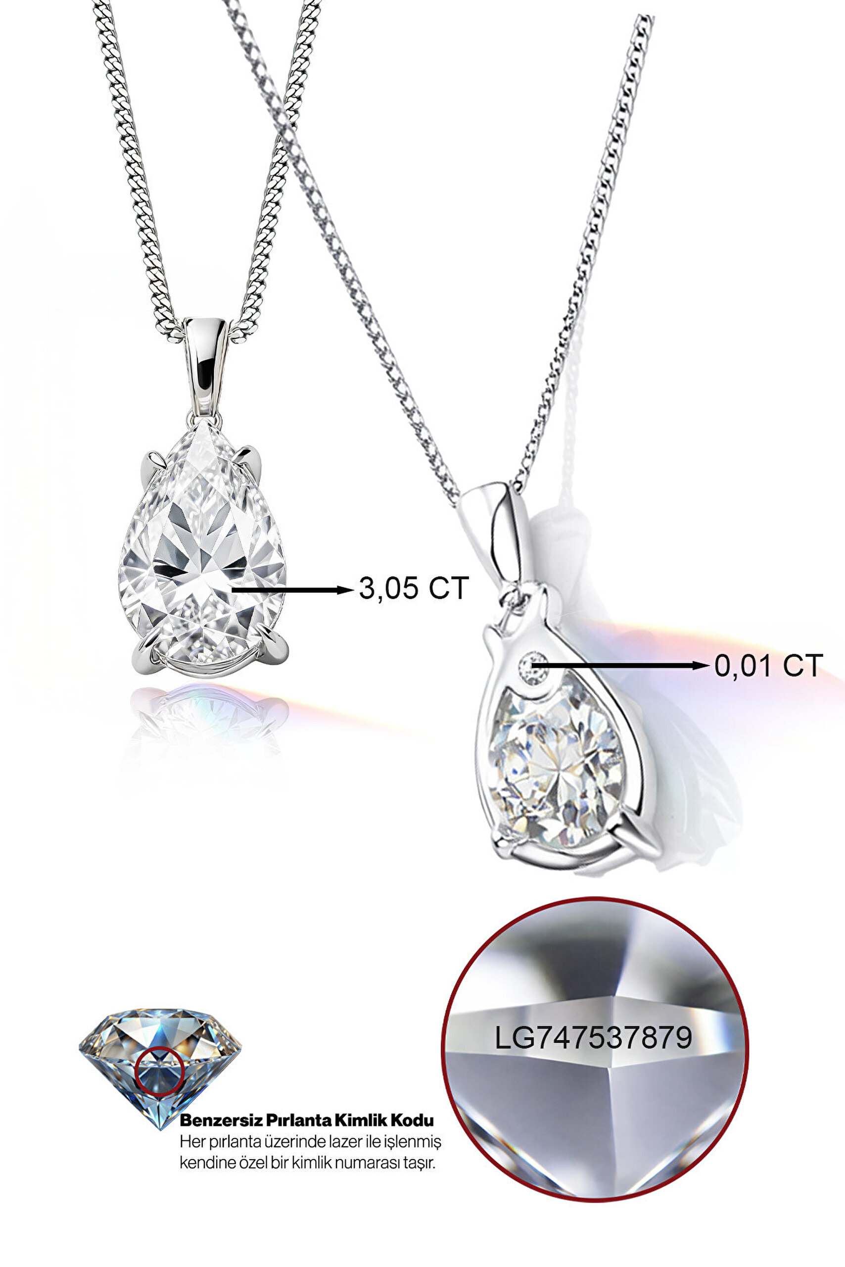 3.06 Karat IGI Sertifikalı Laboratuvar Üretimi Pırlanta Altın 43 Cm Kolye - 2