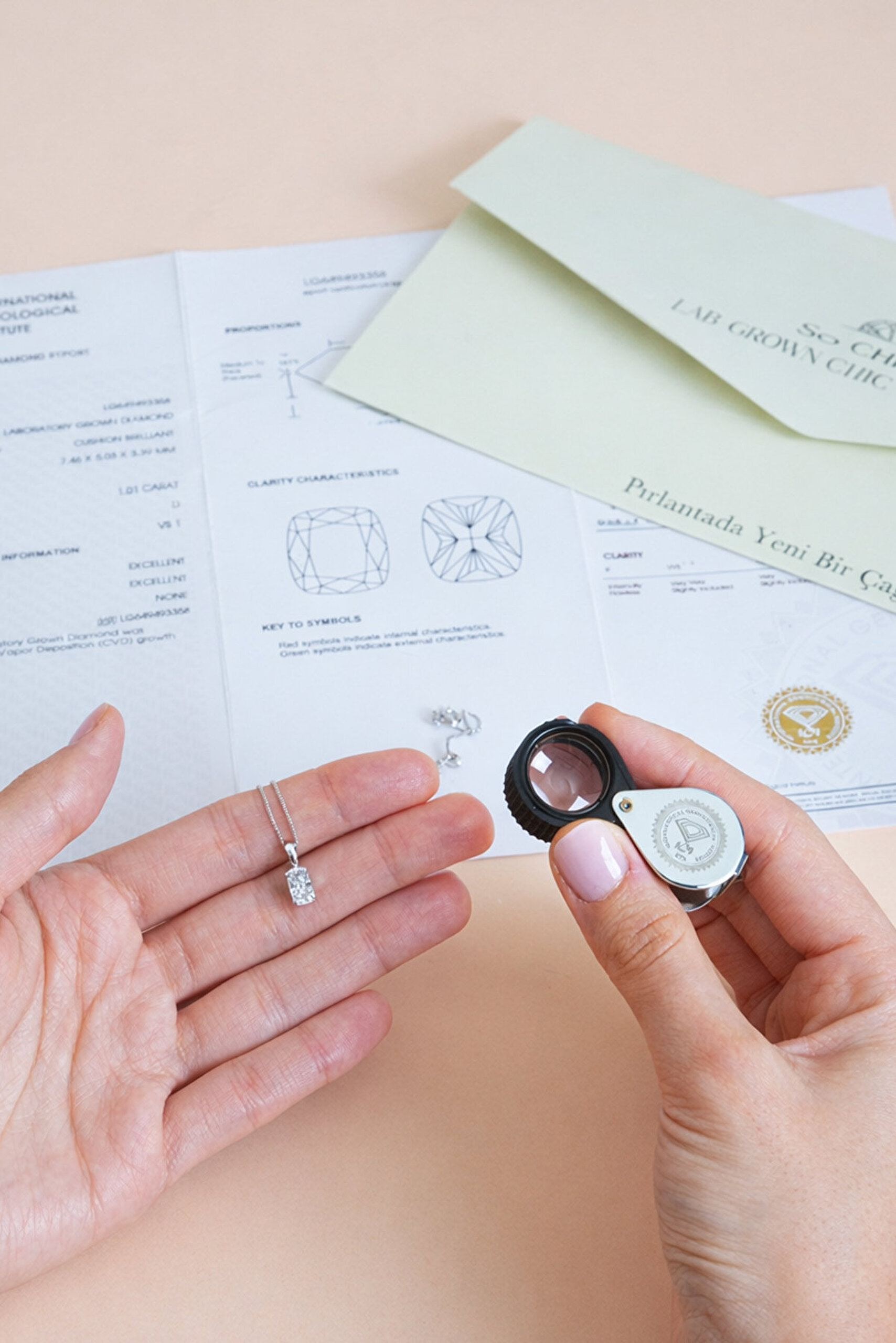 1.02 Karat IGI Sertifikalı 14K Beyaz Altın 43 Cm Cushion Kesim Lab Grown Pırlanta Tektaş Kolye - 3