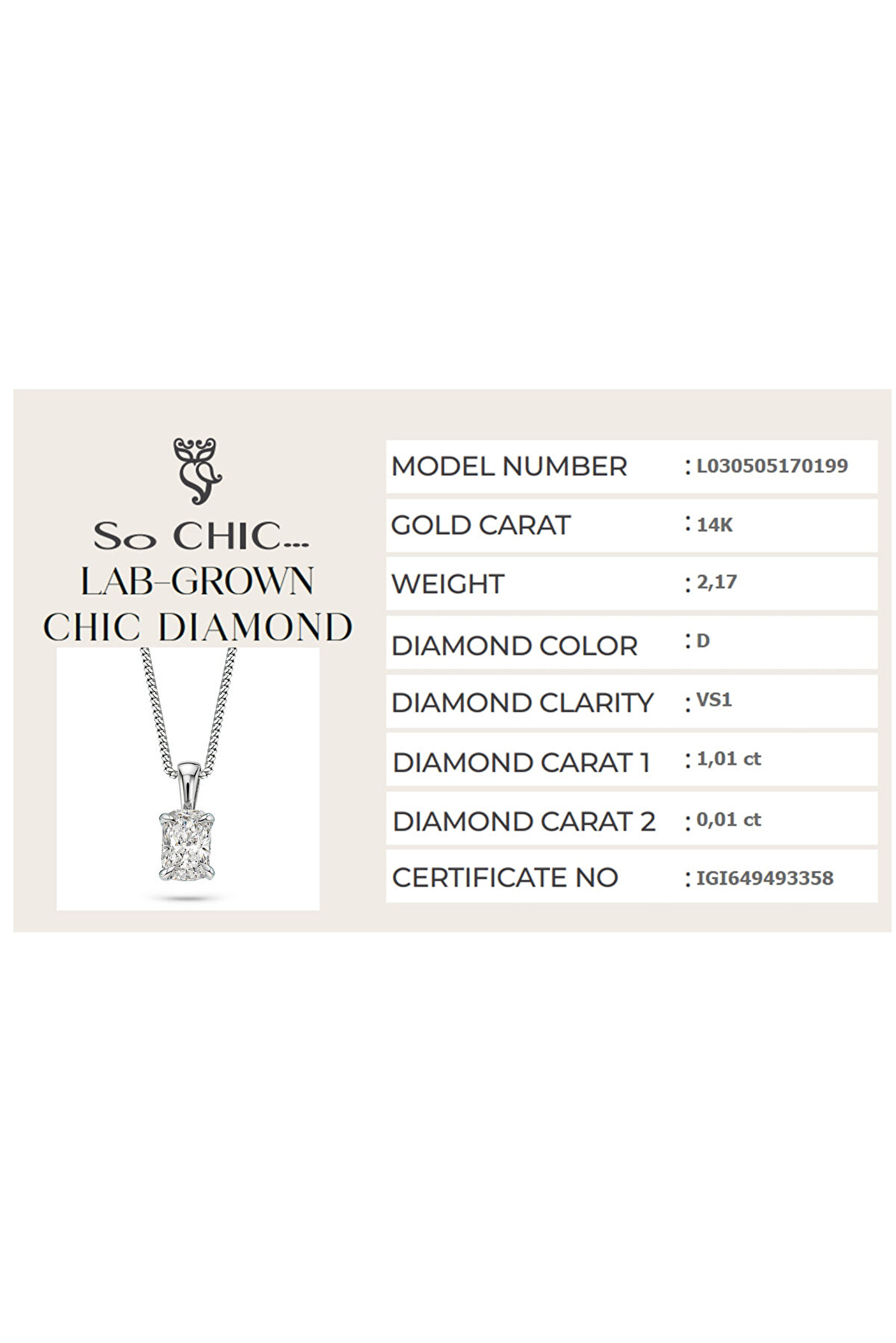 1.02 Karat IGI Sertifikalı 14K Beyaz Altın 43 Cm Cushion Kesim Lab Grown Pırlanta Tektaş Kolye - 5