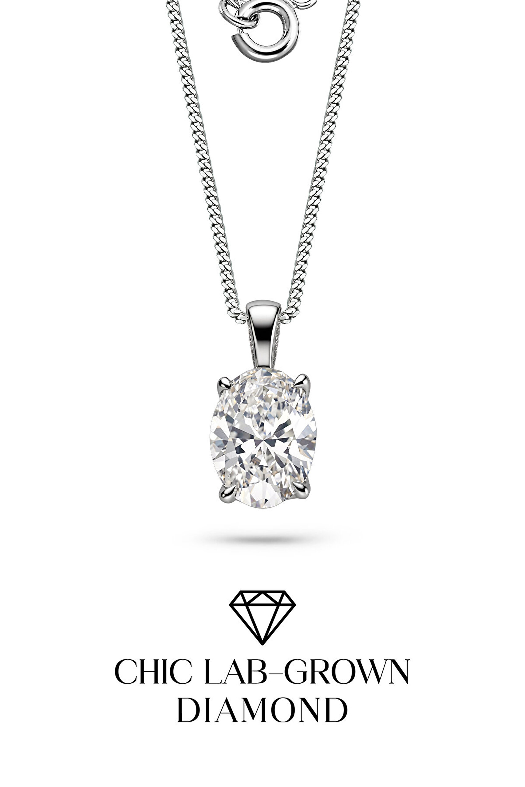 2.03 Karat IGI Sertifikalı 14K Beyaz Altın 43 Cm Oval Kesim Lab Grown Pırlanta Kolye - 3
