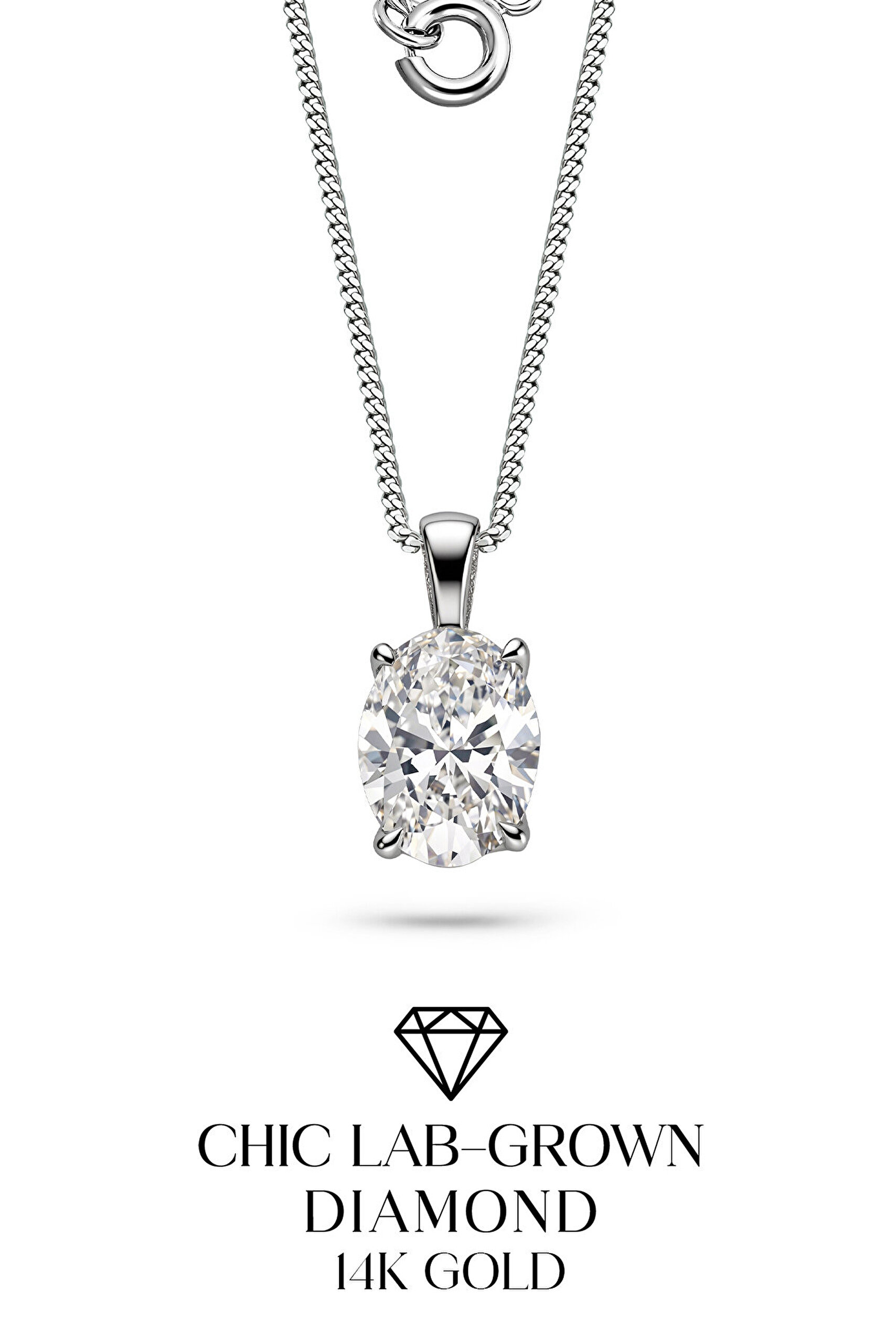 2.03 Karat IGI Sertifikalı 14K Beyaz Altın 43 Cm Oval Kesim Lab Grown Pırlanta Kolye - 3
