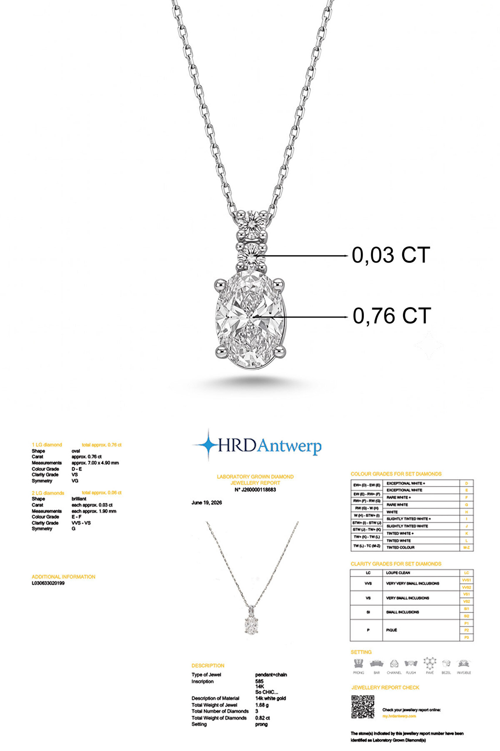 0.82 Karat HRD Sertifikalı Laboratuvar Üretimi Pırlanta Altın 43 Cm Kolye - 2