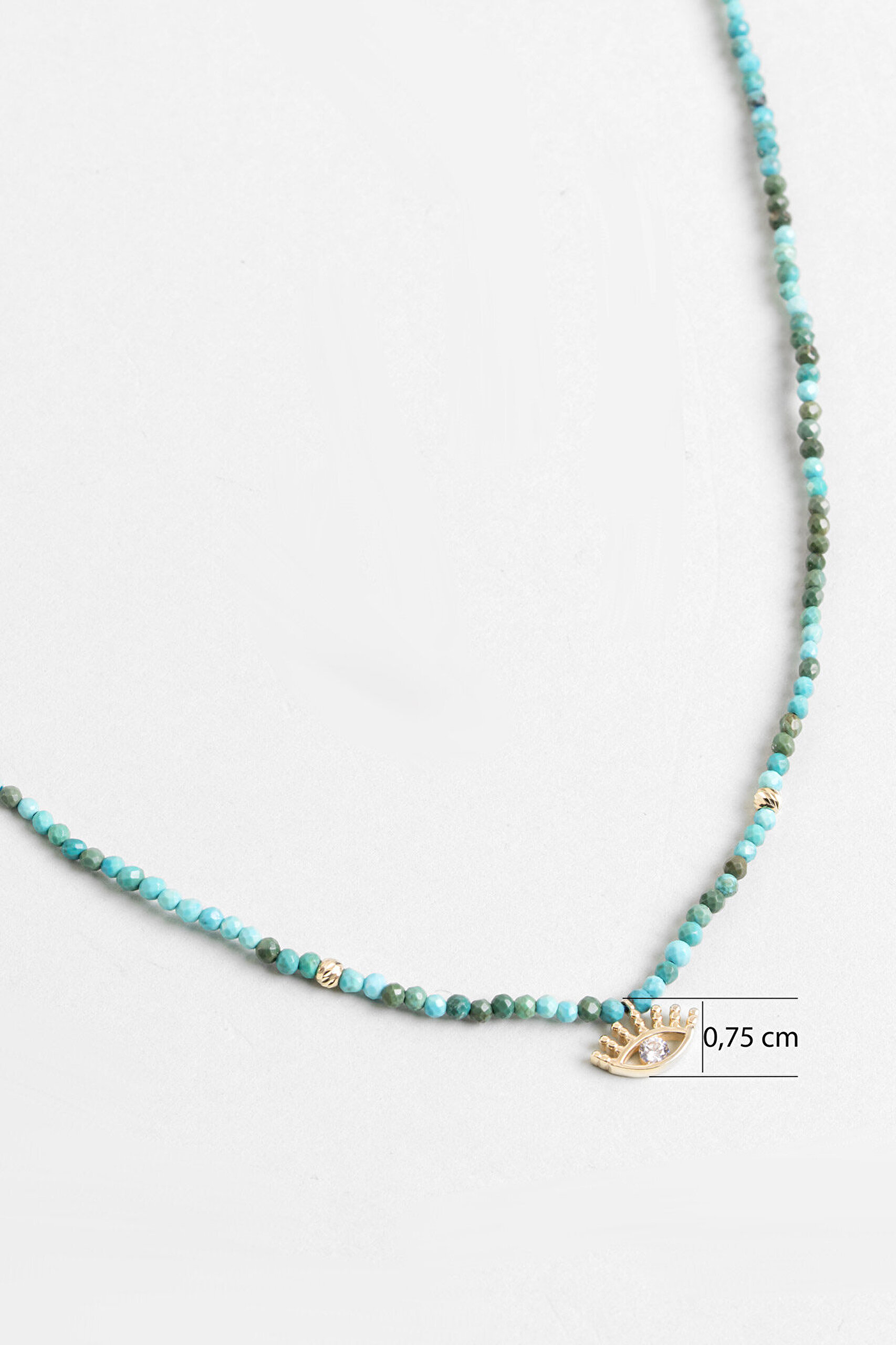 Göz Figürlü Turkuaz Taşlı 14 Ayar Altın 42 Cm Kolye - 2