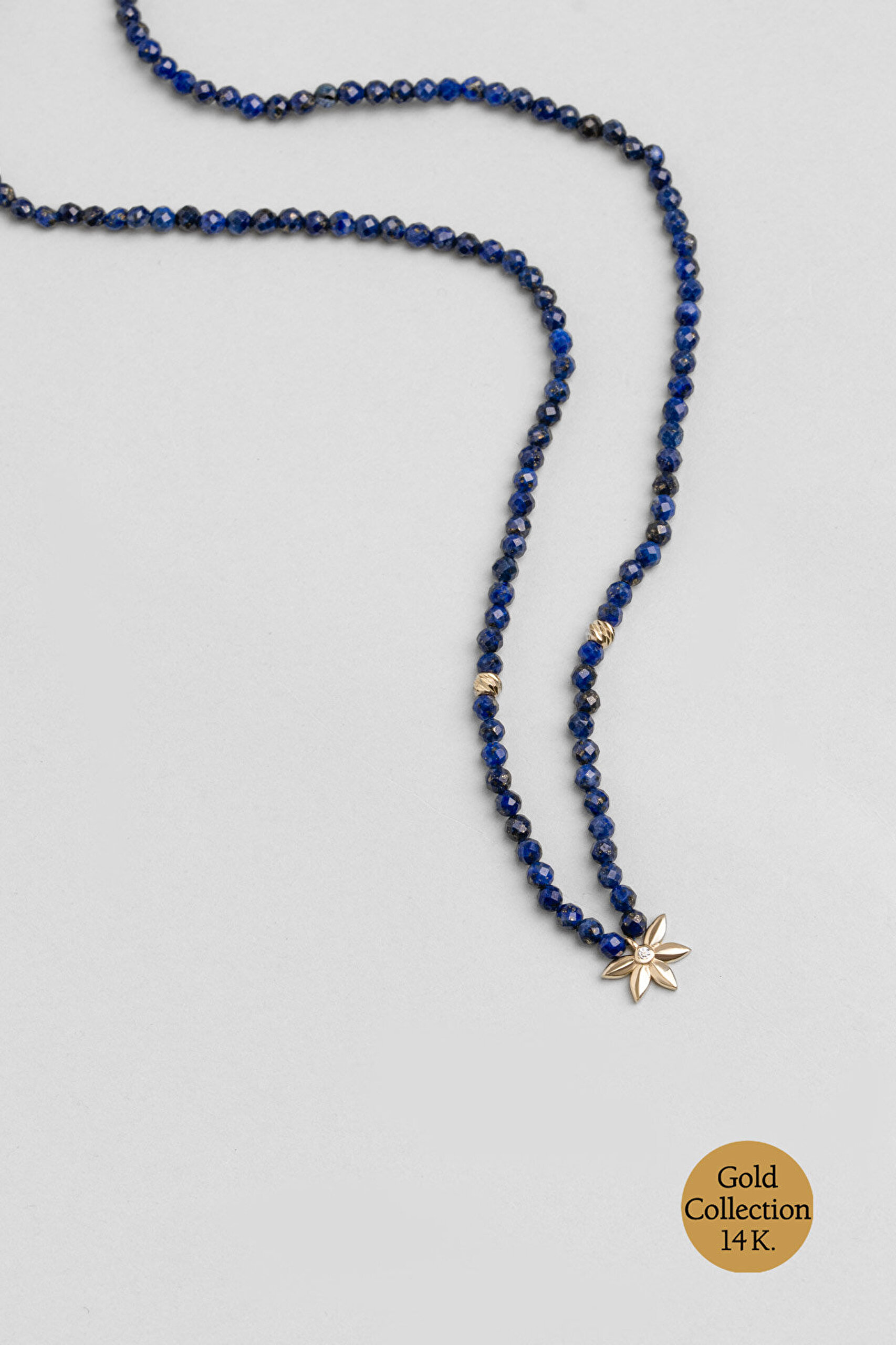 Çiçek Figürlü Lapis Taşlı 41 Cm 14 Ayar Altın Kolye - 0