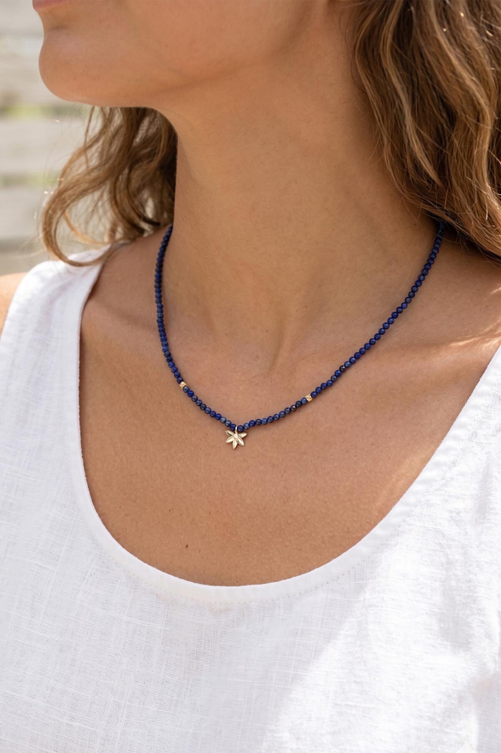 Çiçek Figürlü Lapis Taşlı 41 Cm 14 Ayar Altın Kolye - 3