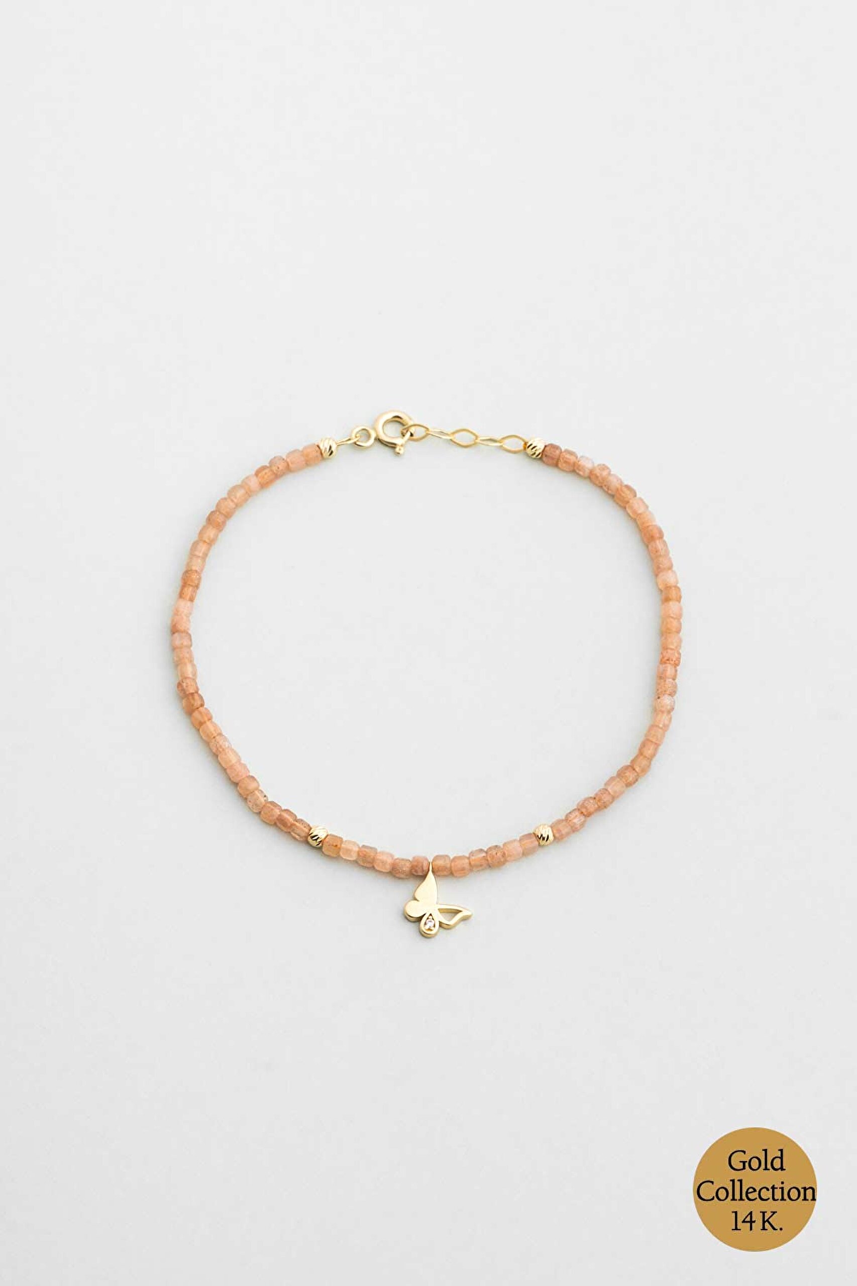 ⁠ Kelebek Figürlü Güneş Taşlı 14 Ayar Sarı Altın Bileklik_0}