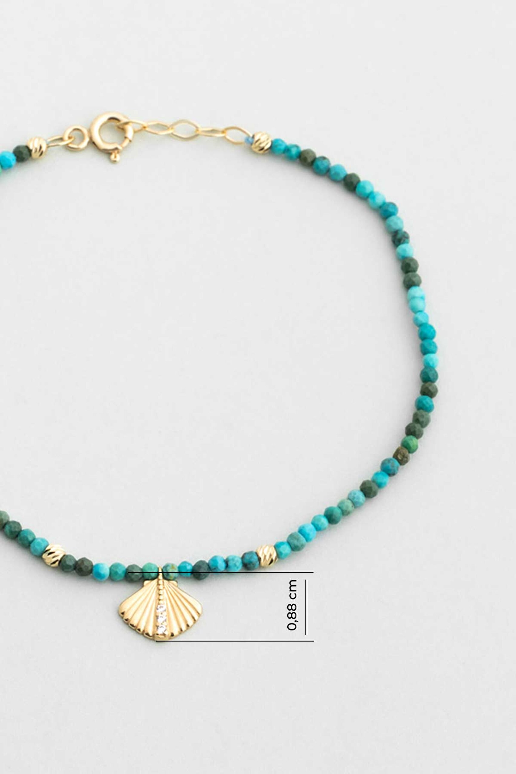 ⁠ Deniz Kabuğu Figürlü Turkuaz Taşlı 14 Ayar Altın Bileklik_2}