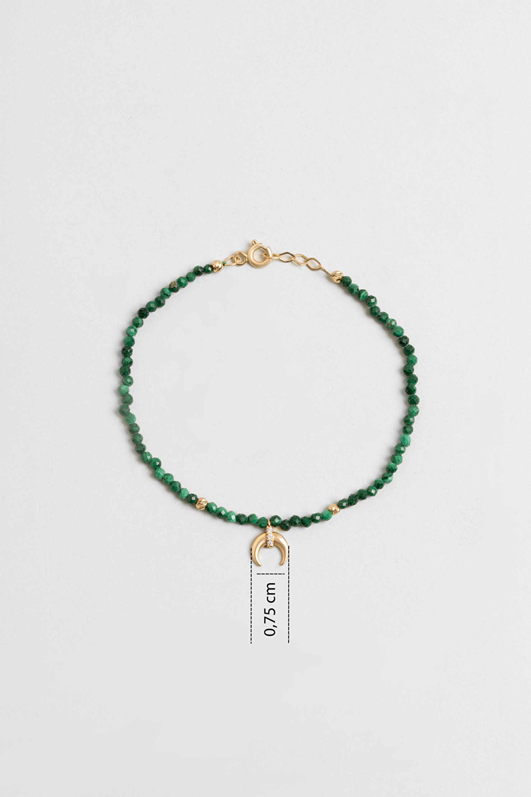 ⁠ Hilal Figürlü Malahit Taşlı 14 Ayar Altın Bileklik_1}