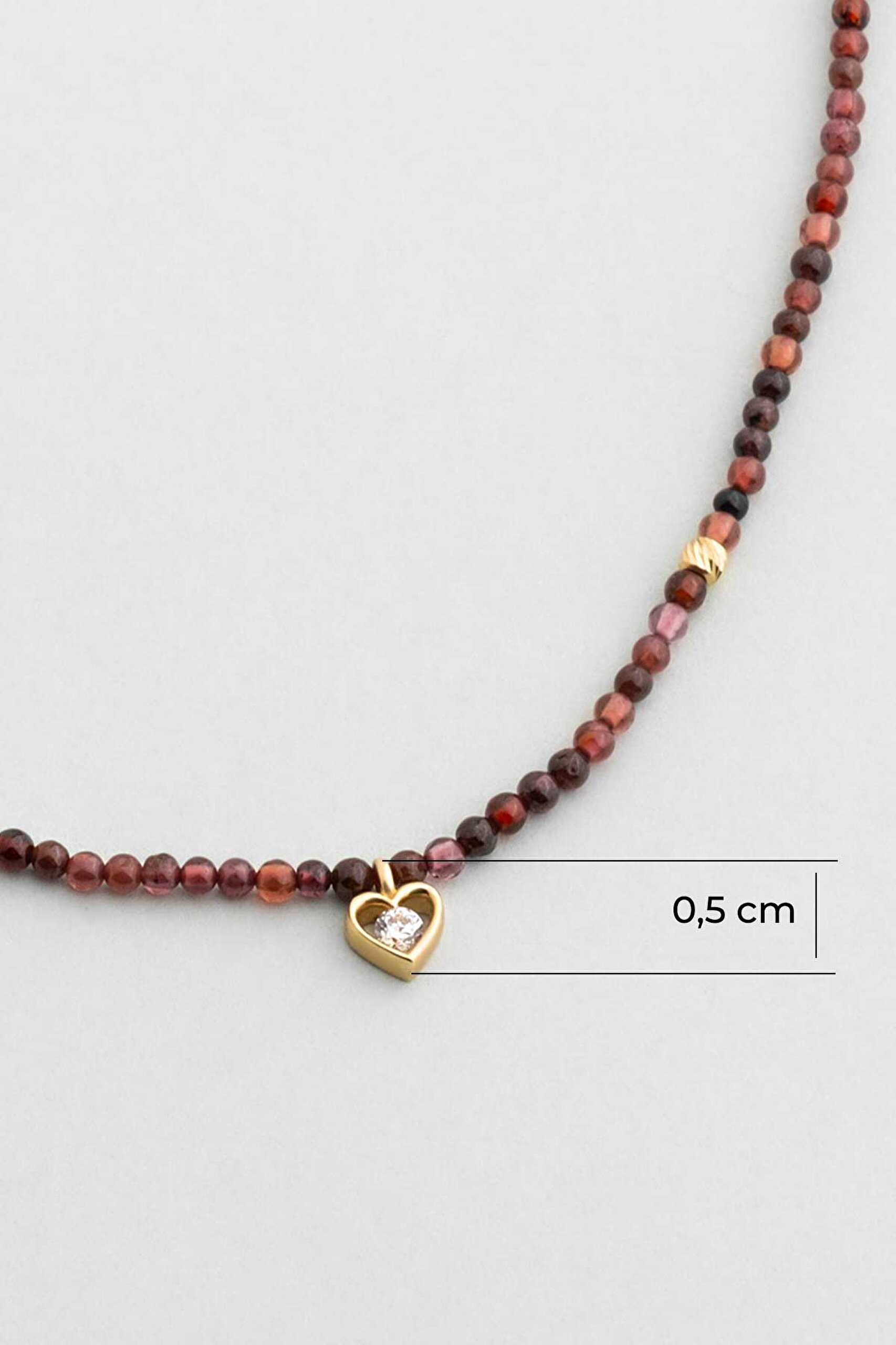 ⁠ Kalp Figürlü Garnet Taşlı 14 Ayar 41 Cm Altın Kolye_2}