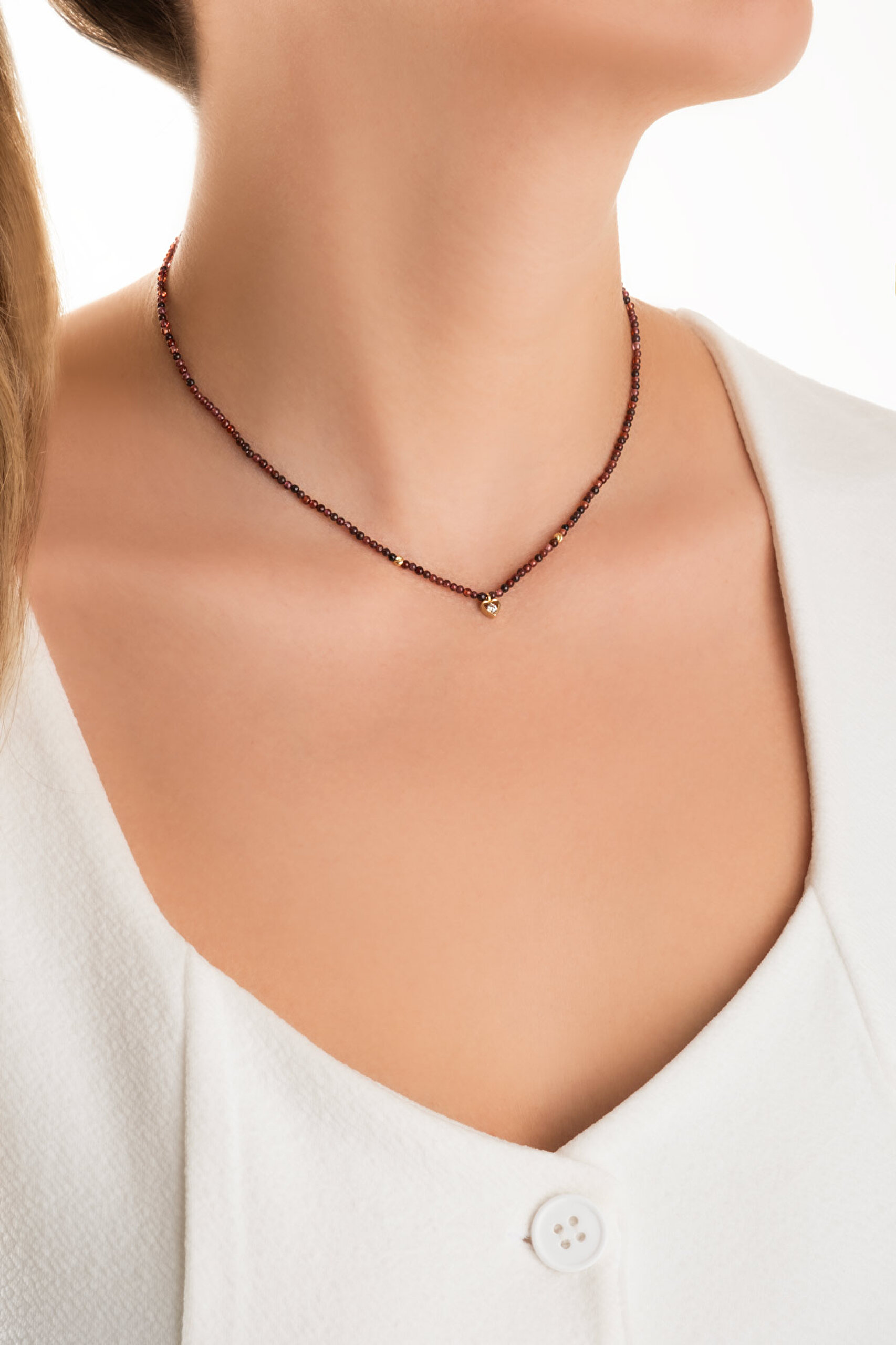 ⁠ Kalp Figürlü Garnet Taşlı 14 Ayar 41 Cm Altın Kolye_3}