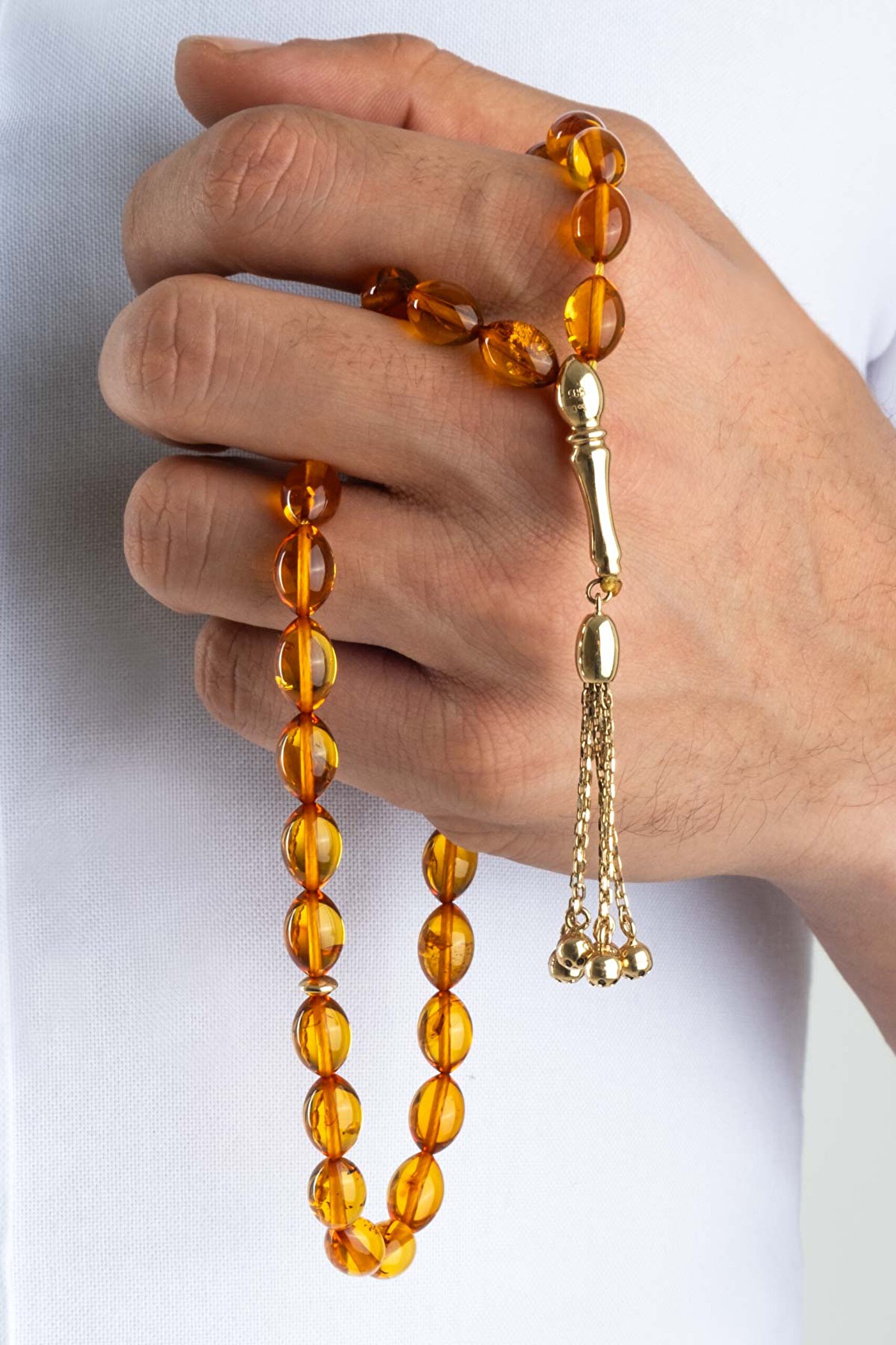 ⁠ Doğal Amber Kehribar Taşlı 14 Ayar Altın Tesbih
_1}
