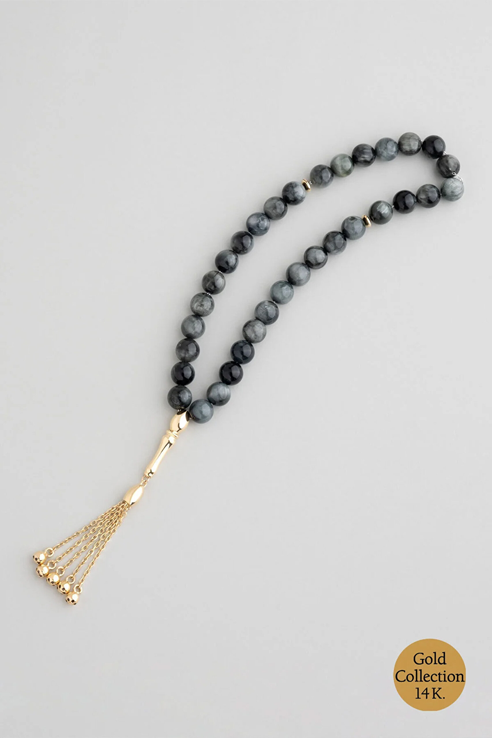 ⁠ Kartal Gözü Taşlı 14 Ayar Altın Tesbih_0}