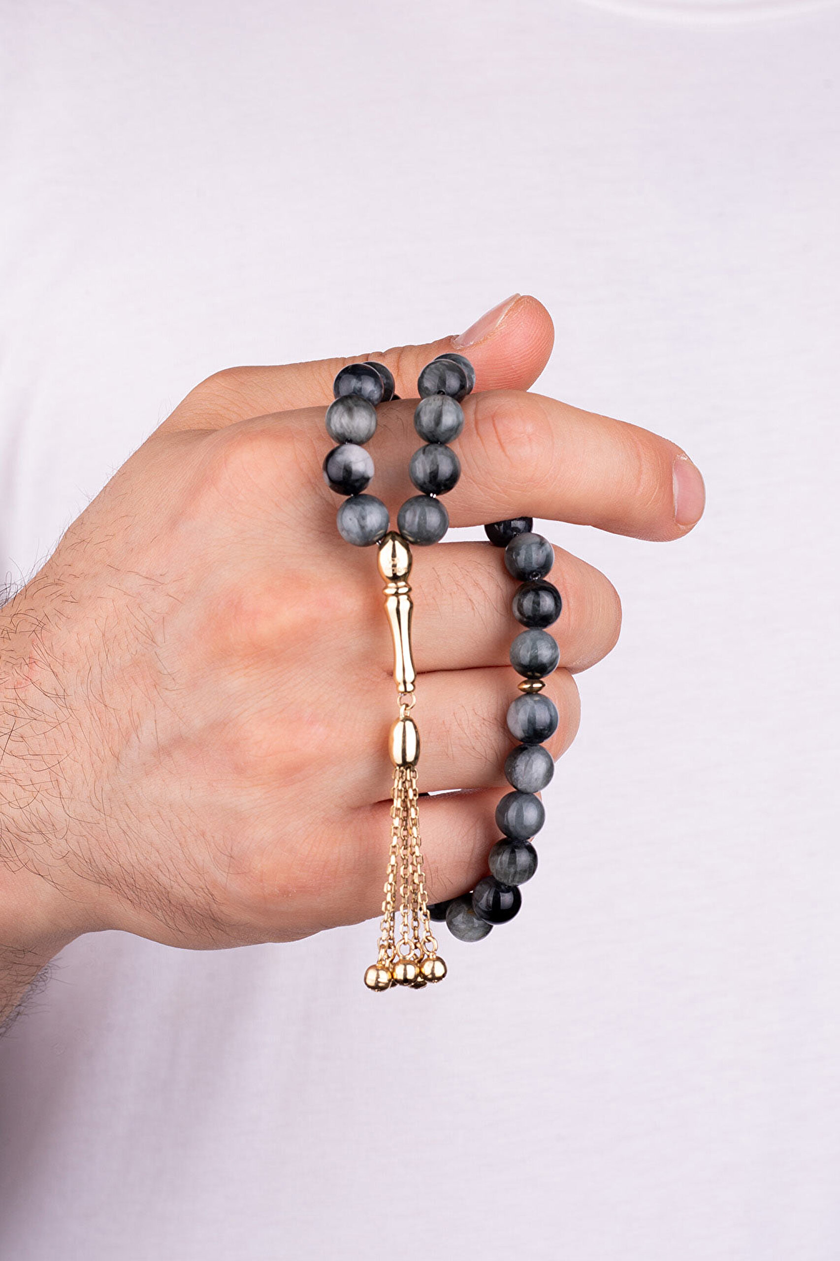 ⁠ Kartal Gözü Taşlı 14 Ayar Altın Tesbih_3}