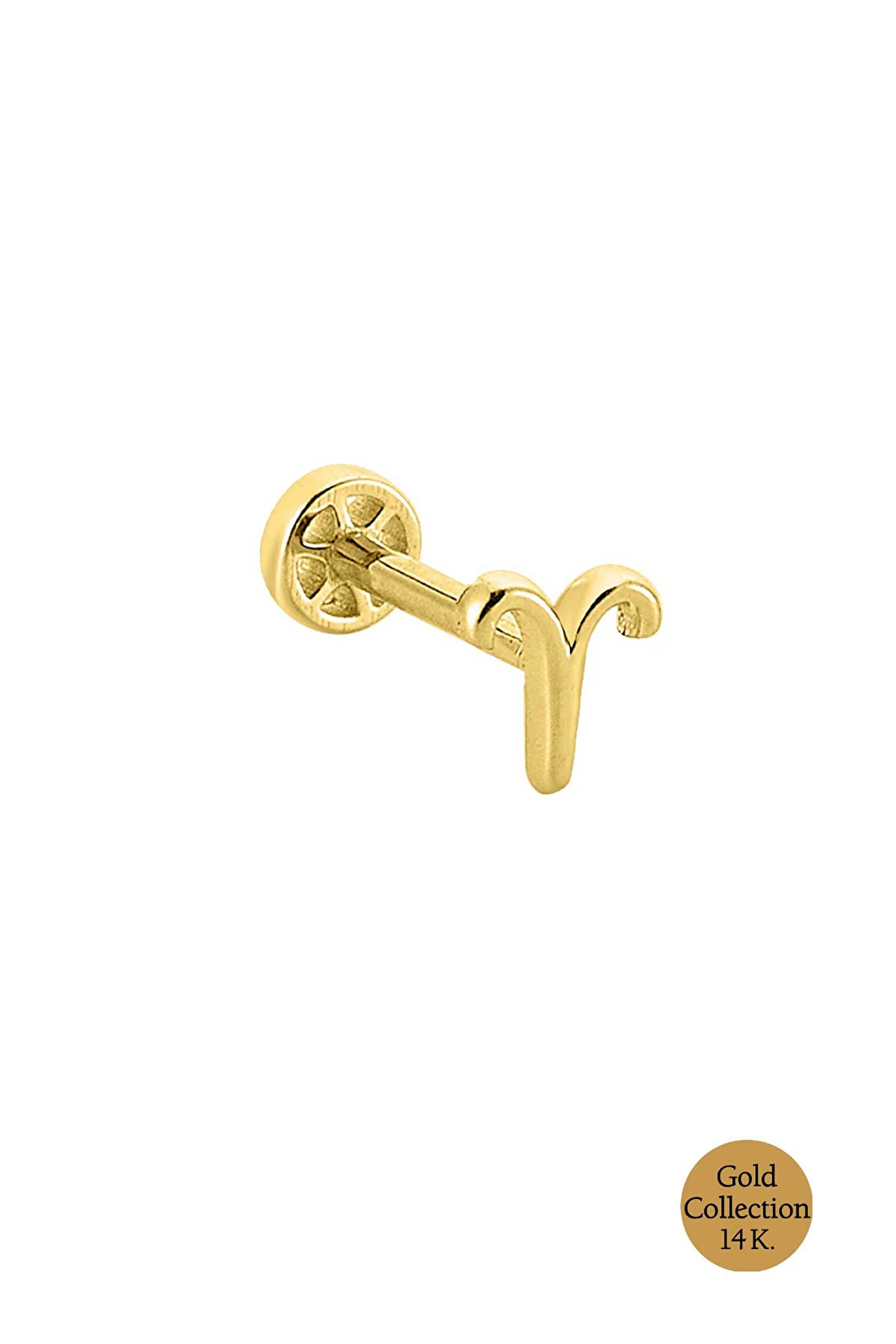 ⁠ 14 Ayar Sarı Altın Koç Burcu Tragus Piercing_0}