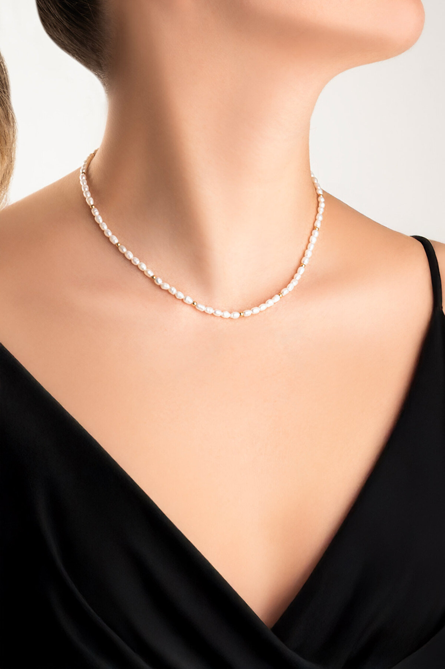 Doğal İnci Taşlı 43 Cm 14 Ayar Altın Kolye - 3