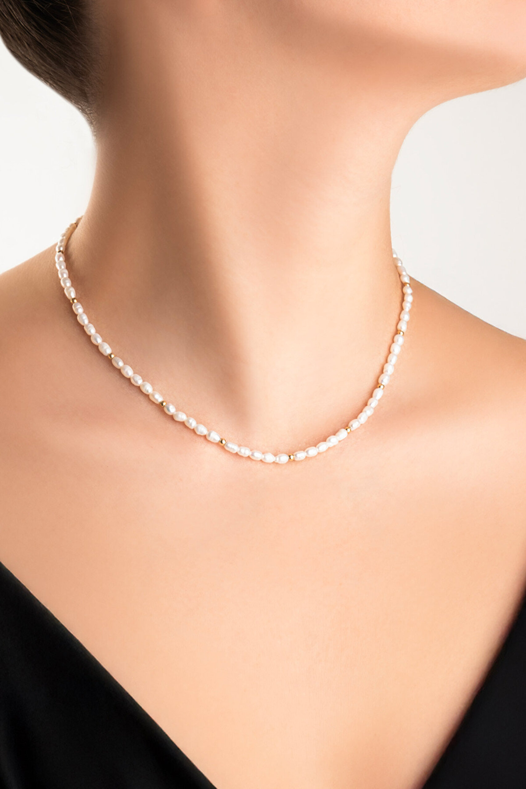 Doğal İnci Taşlı 43 Cm 14 Ayar Altın Kolye - 1