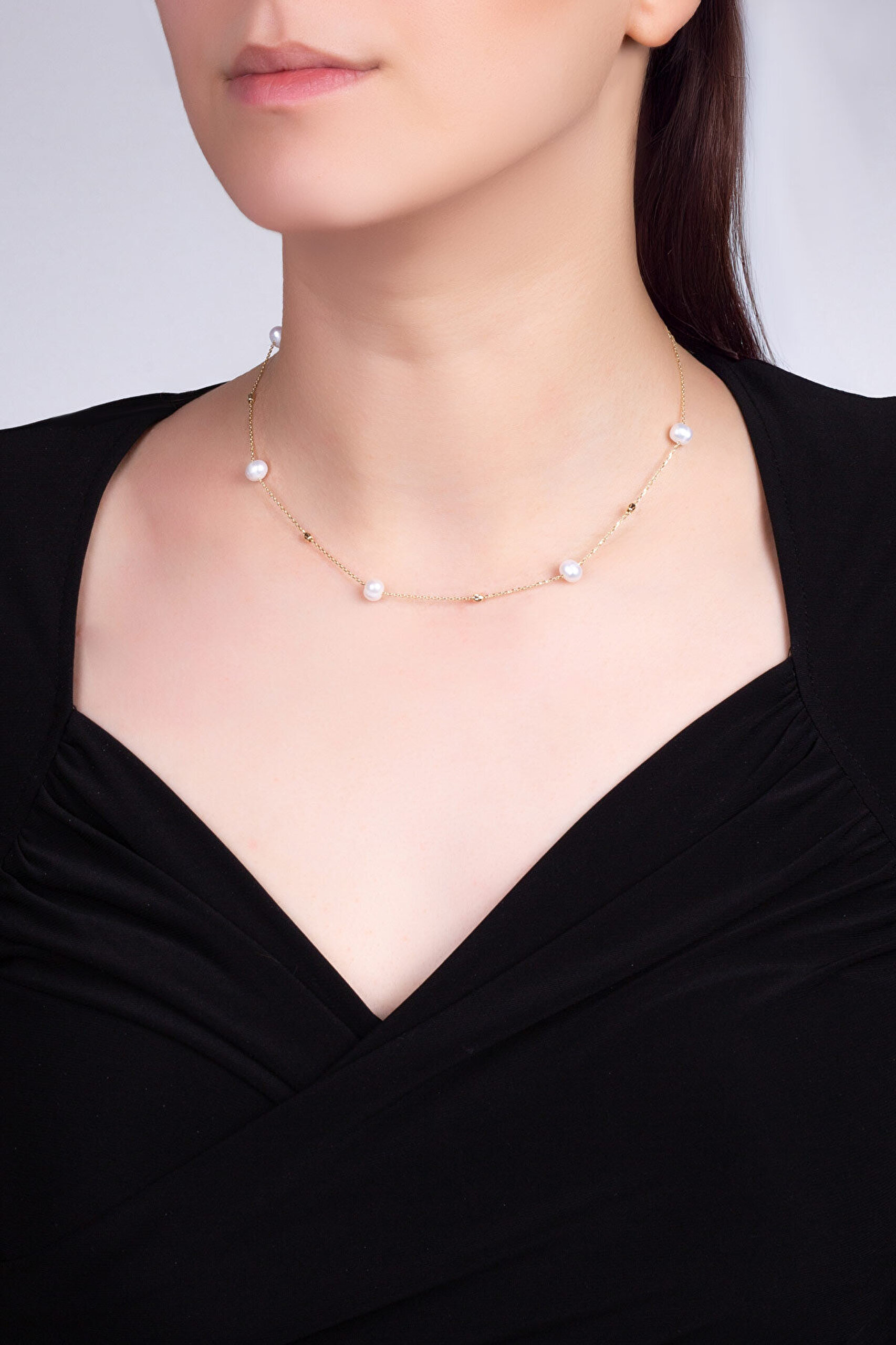 Doğal İnci 14 Ayar Altın Kolye - 3