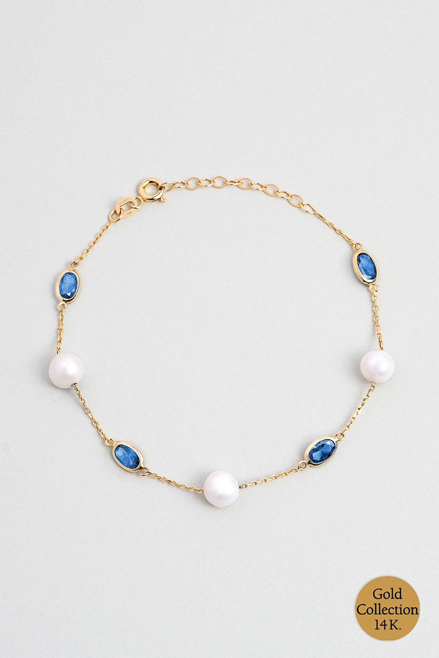 ⁠ Doğal İnci Işıltısı 14 Ayar 19 Cm Sarı Altın Bileklik_0}