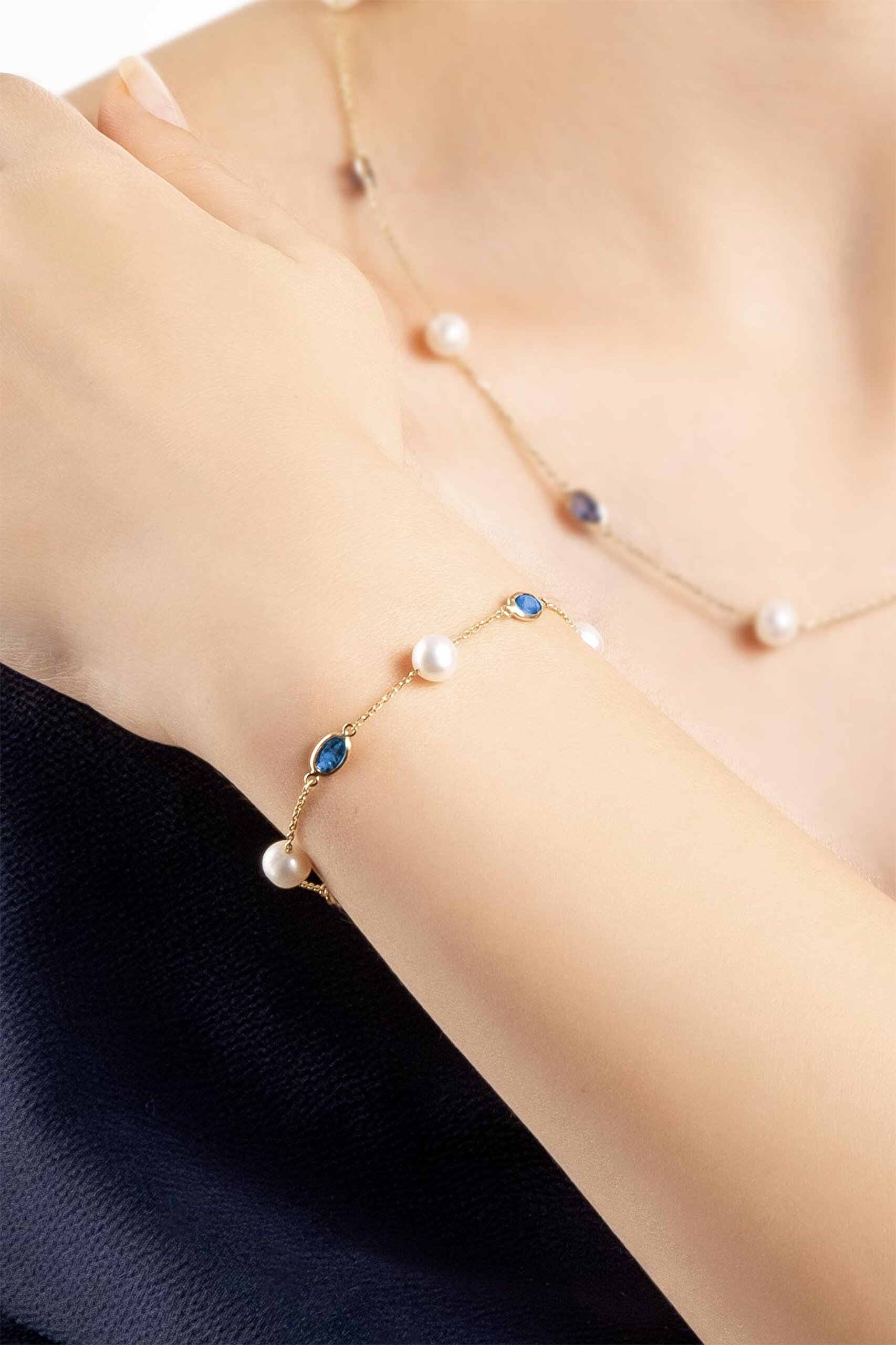 ⁠ Doğal İnci Işıltısı 14 Ayar 19 Cm Sarı Altın Bileklik_1}