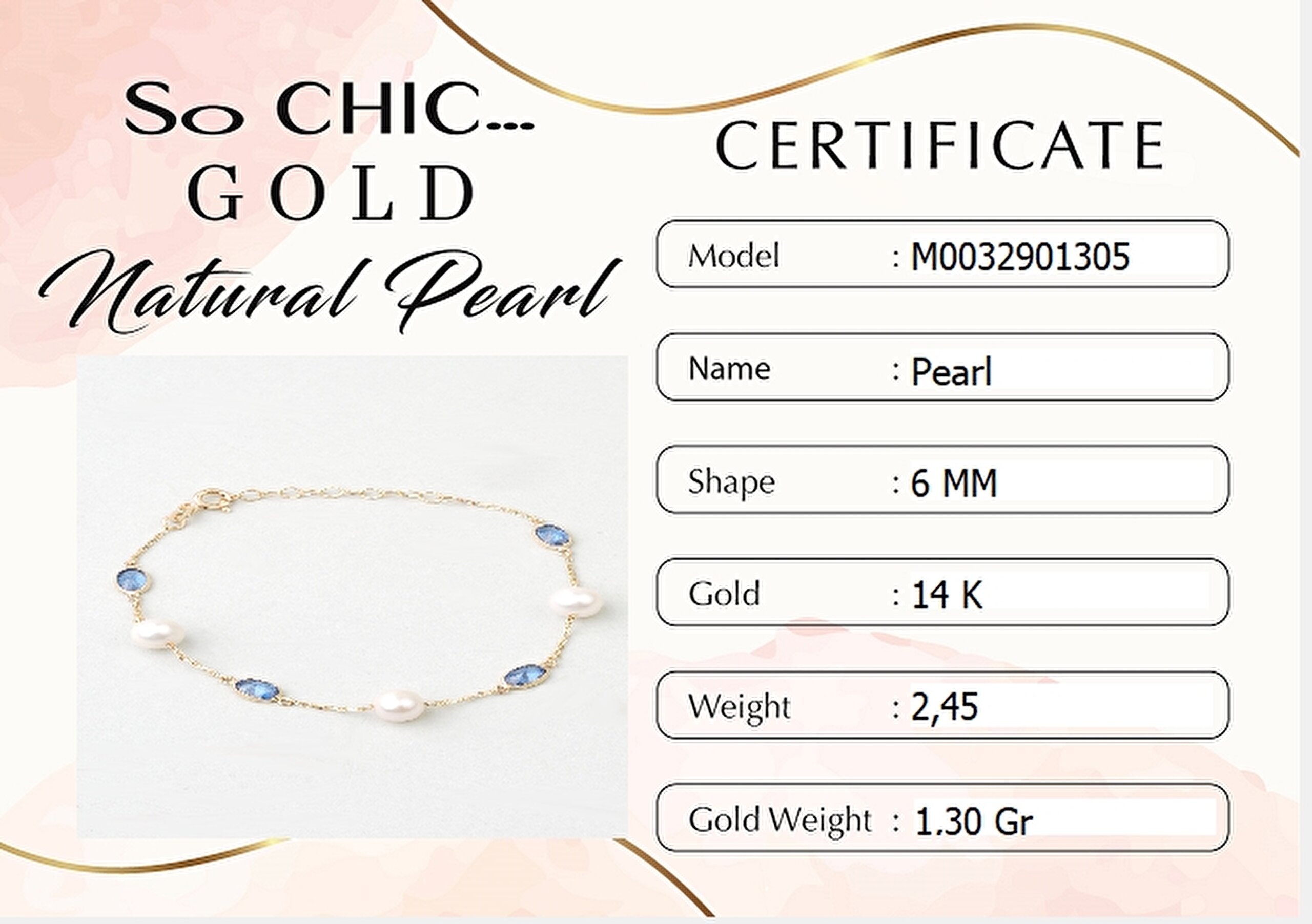 ⁠ Doğal İnci Işıltısı 14 Ayar 19 Cm Sarı Altın Bileklik_4}