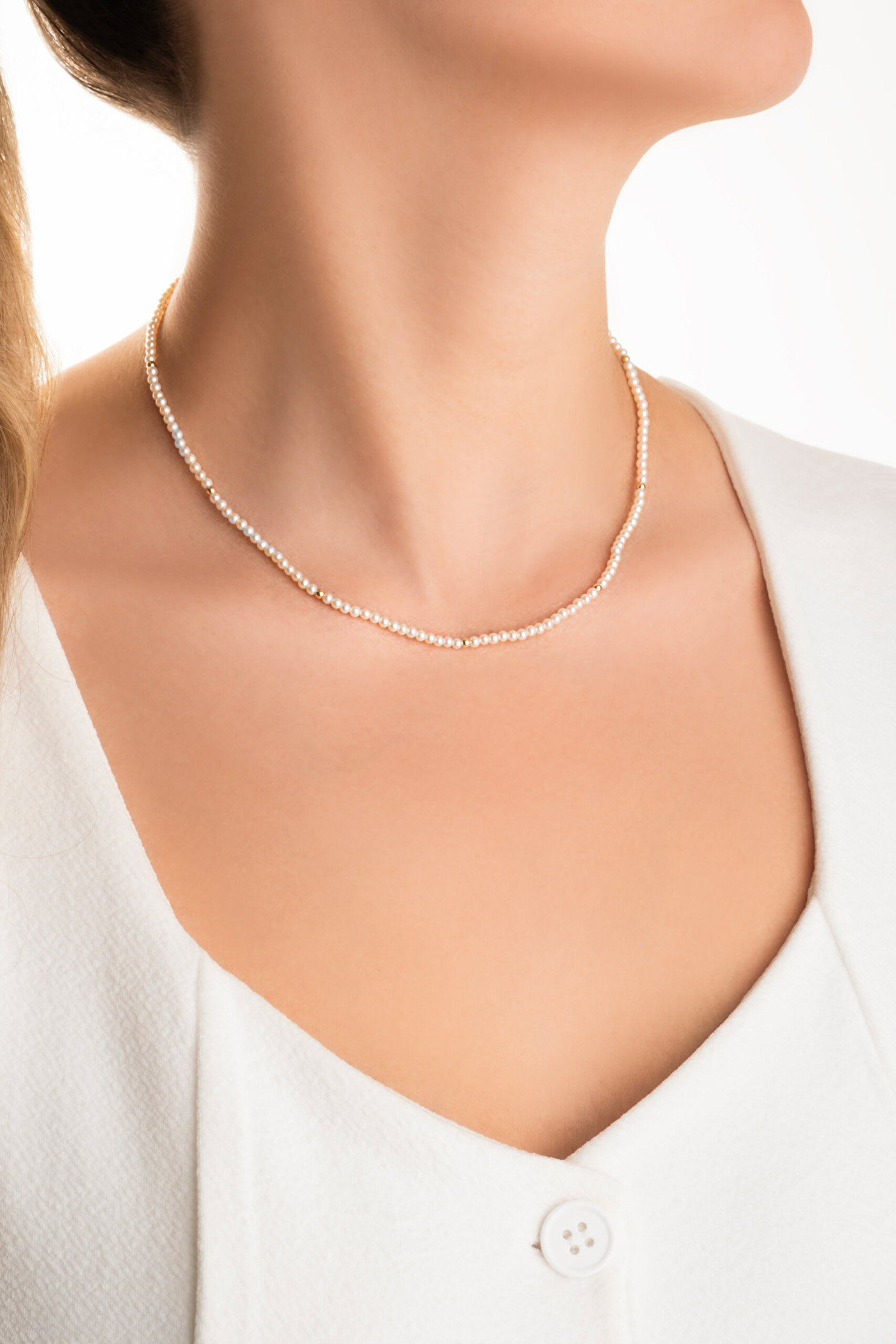 ⁠ Doğal İnci Taşlı 43 Cm 14 Ayar Sarı Altın Kolye_3}