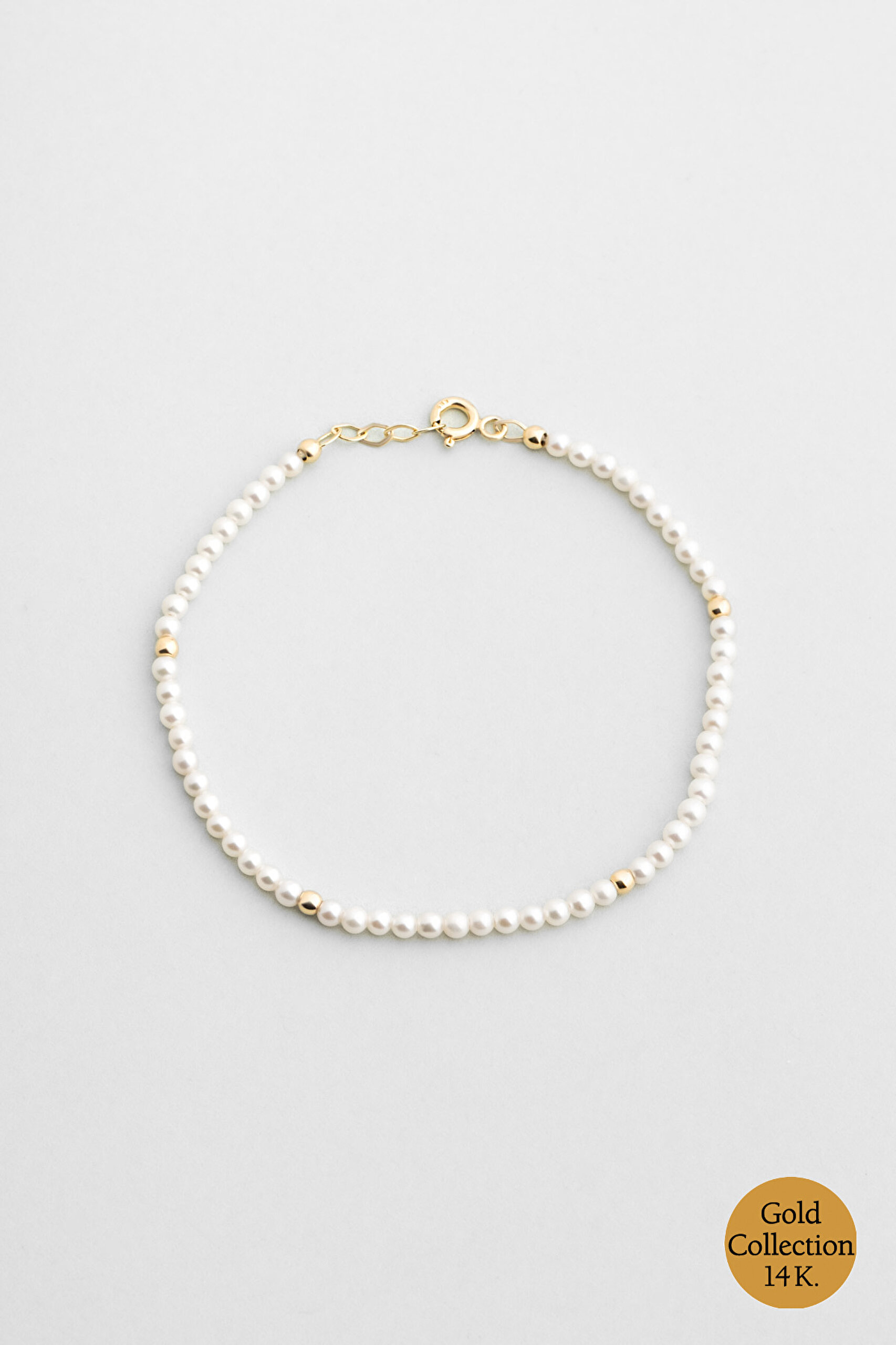 ⁠ Doğal İnci Taşlı 18 Cm 14 Ayar Sarı Altın Bileklik_0}