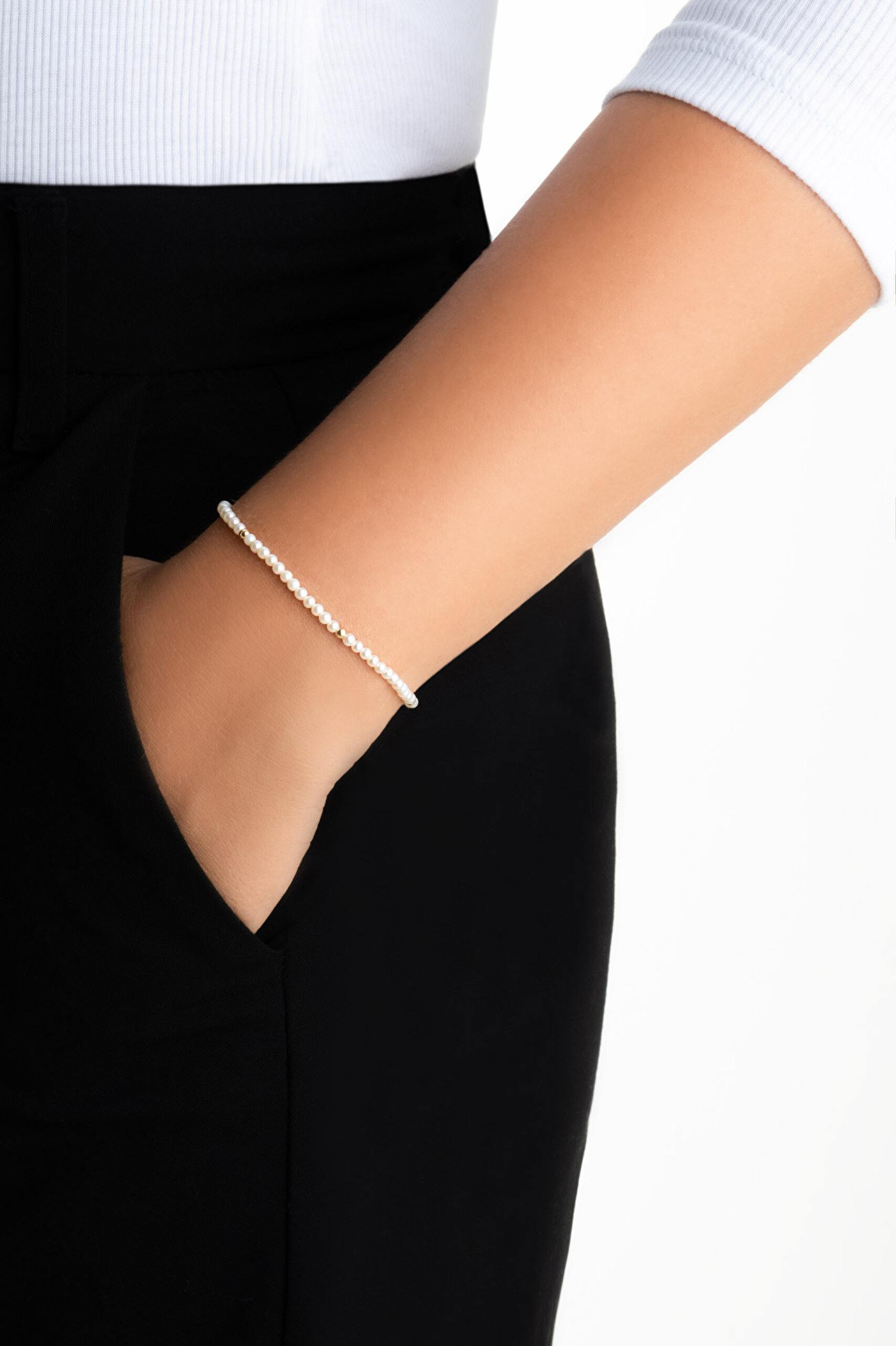 ⁠ Doğal İnci Taşlı 18 Cm 14 Ayar Sarı Altın Bileklik_3}