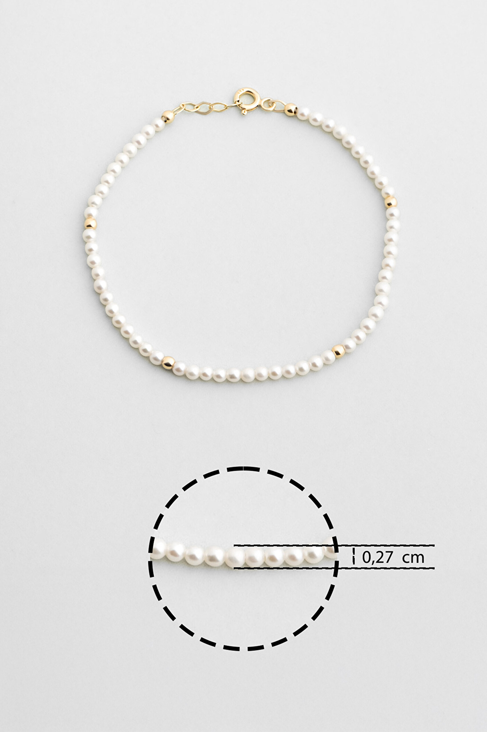 ⁠ Doğal İnci Taşlı 18 Cm 14 Ayar Sarı Altın Bileklik_2}