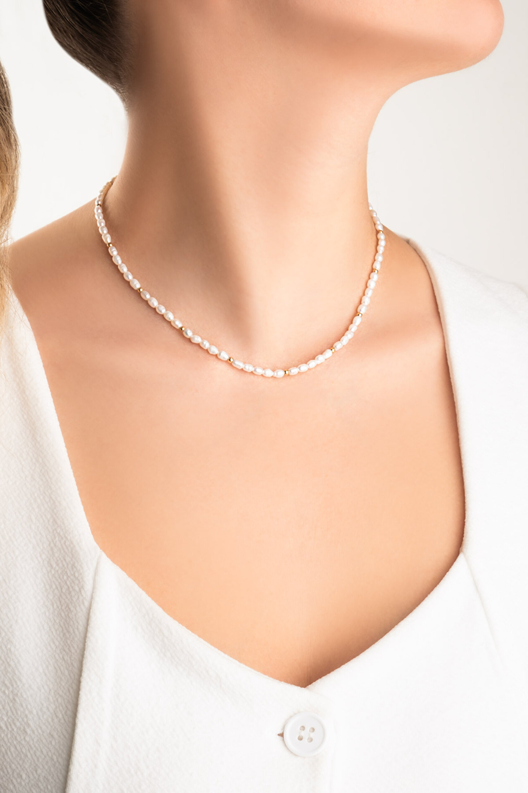 ⁠ Doğal İnci Taşlı 42 Cm 14 Ayar Sarı Altın Kolye_3}