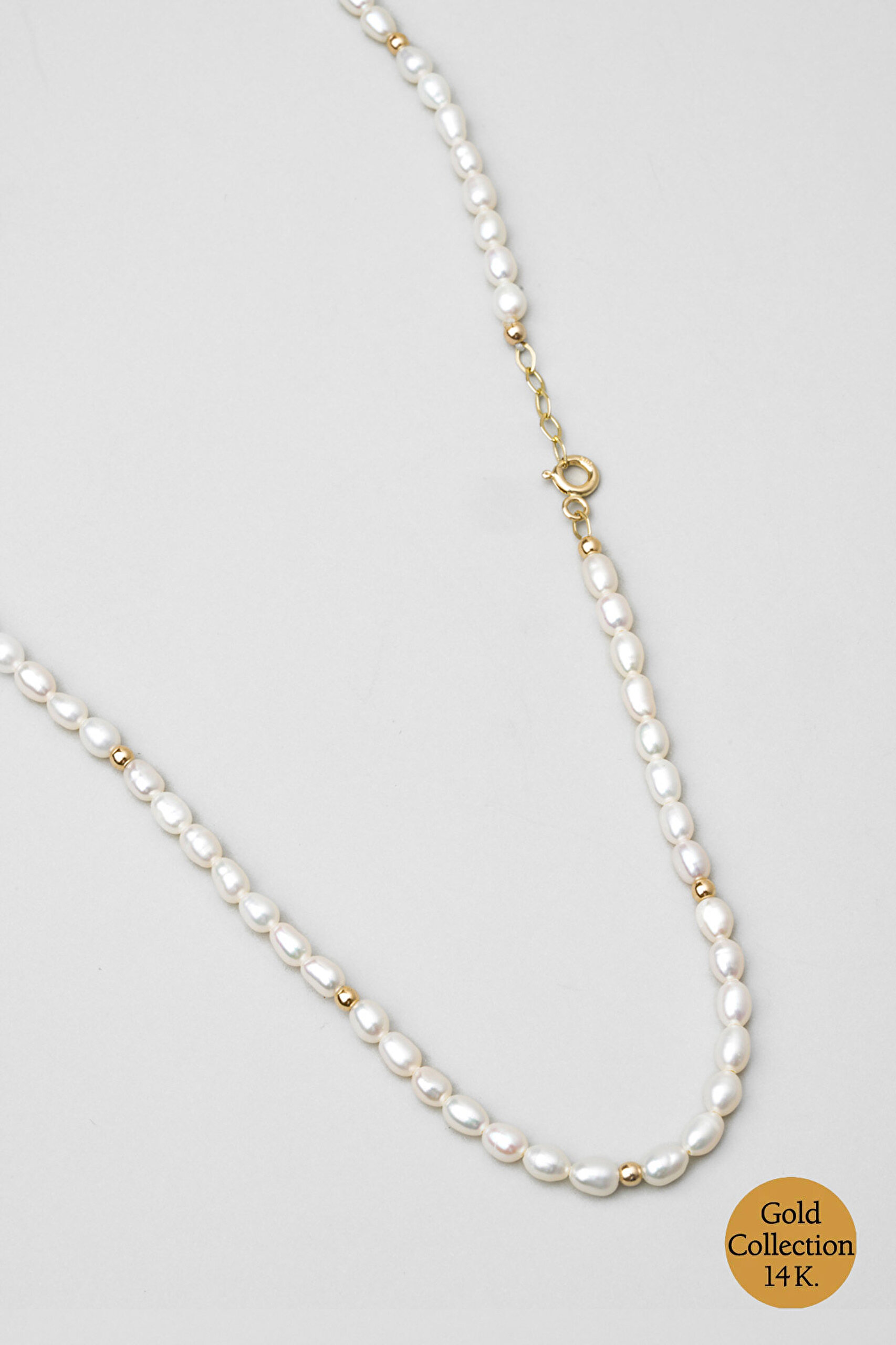 ⁠ Doğal İnci Taşlı 42 Cm 14 Ayar Sarı Altın Kolye_0}