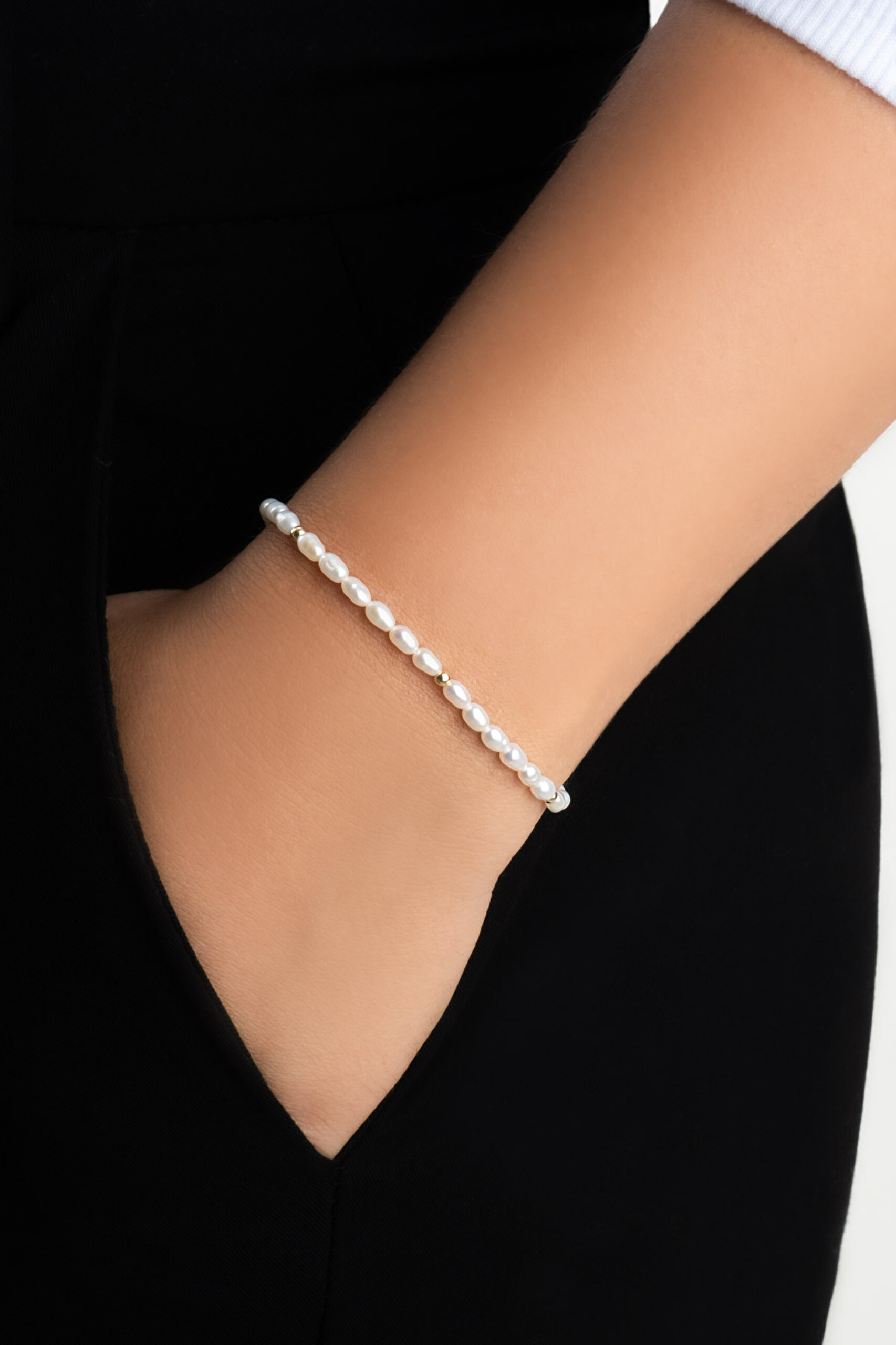 ⁠ Doğal İnci Taşlı 18 Cm 14 Ayar Sarı Altın Bileklik_1}