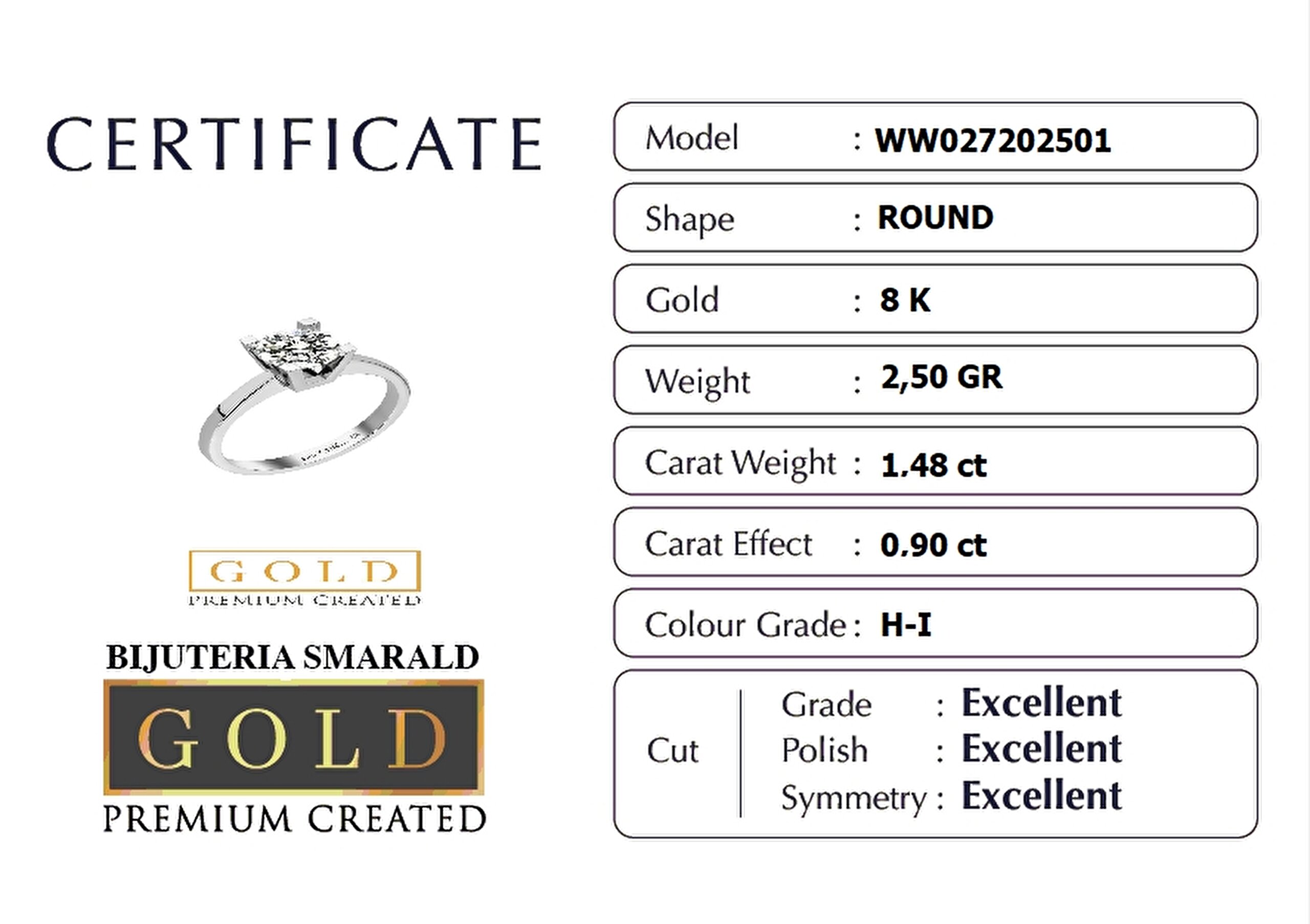 ⁠ Beyaz Altın Sertifikalı Premium Created Taşlı 0.90 CT Effect Tektaş Yüzük_3}