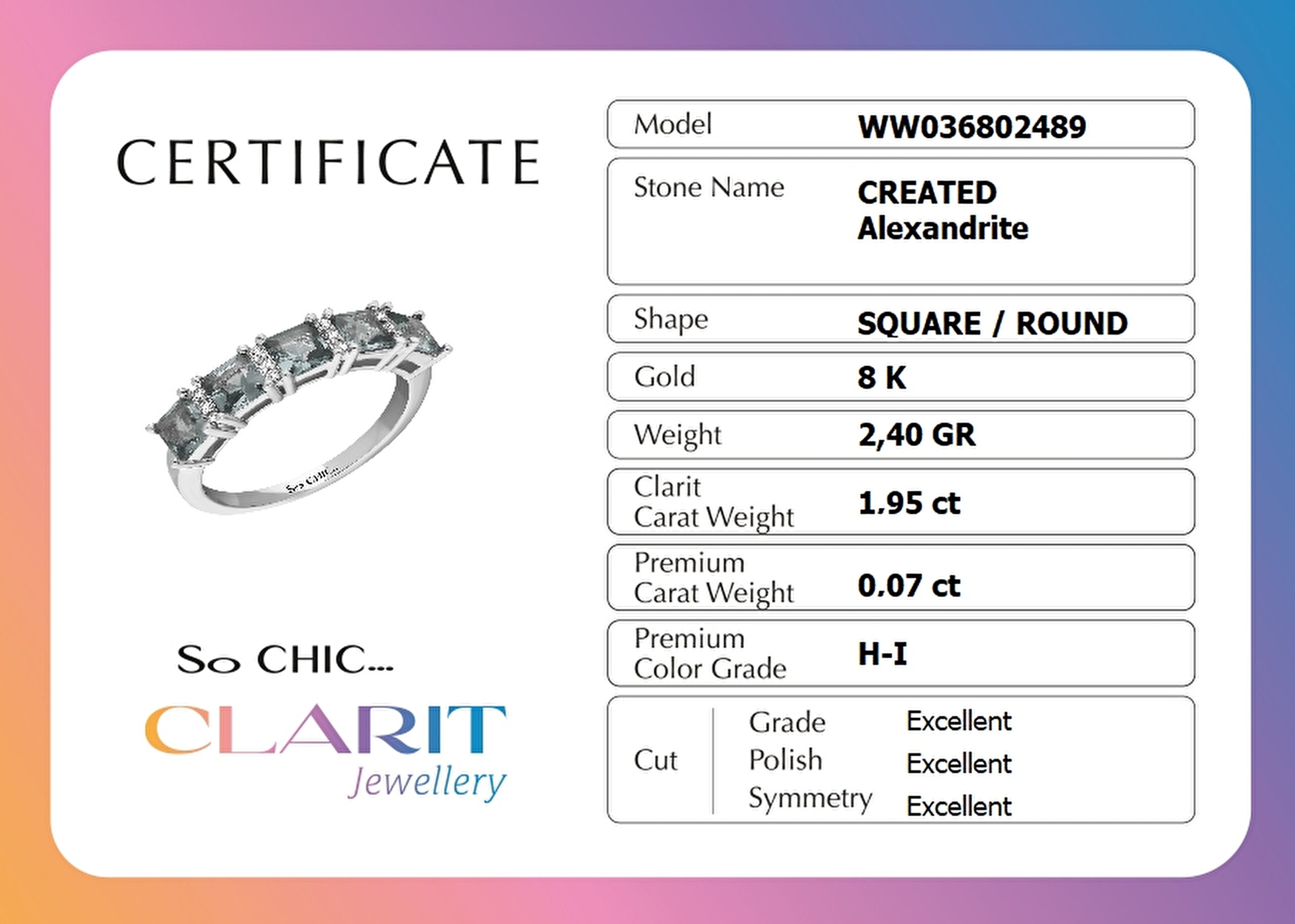⁠ Created Alexandrite Taşlı Clarit Serisi Beyaz Altın Beştaş Yüzük_1}