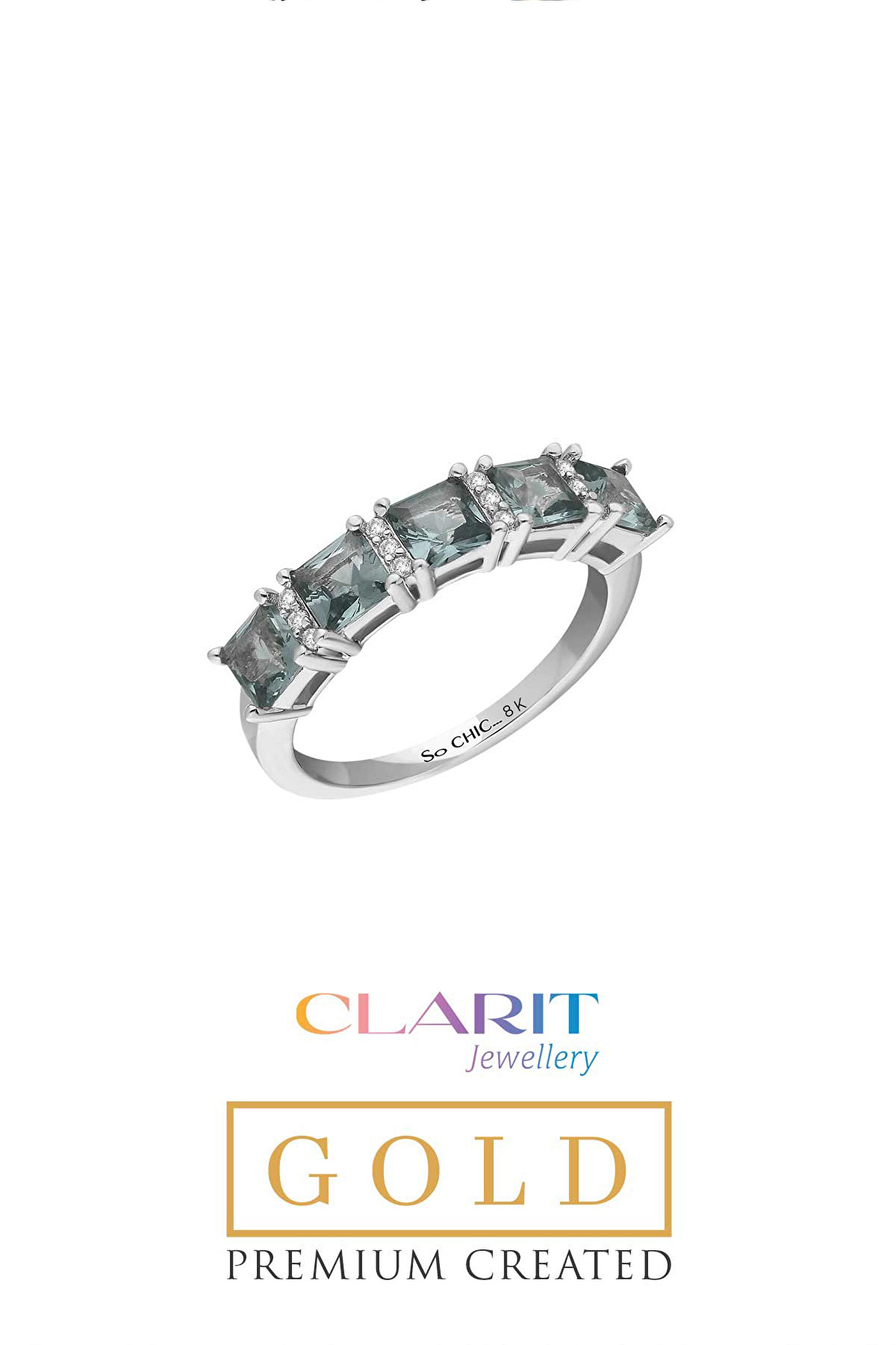 ⁠ Created Alexandrite Taşlı Clarit Serisi Beyaz Altın Beştaş Yüzük_0}