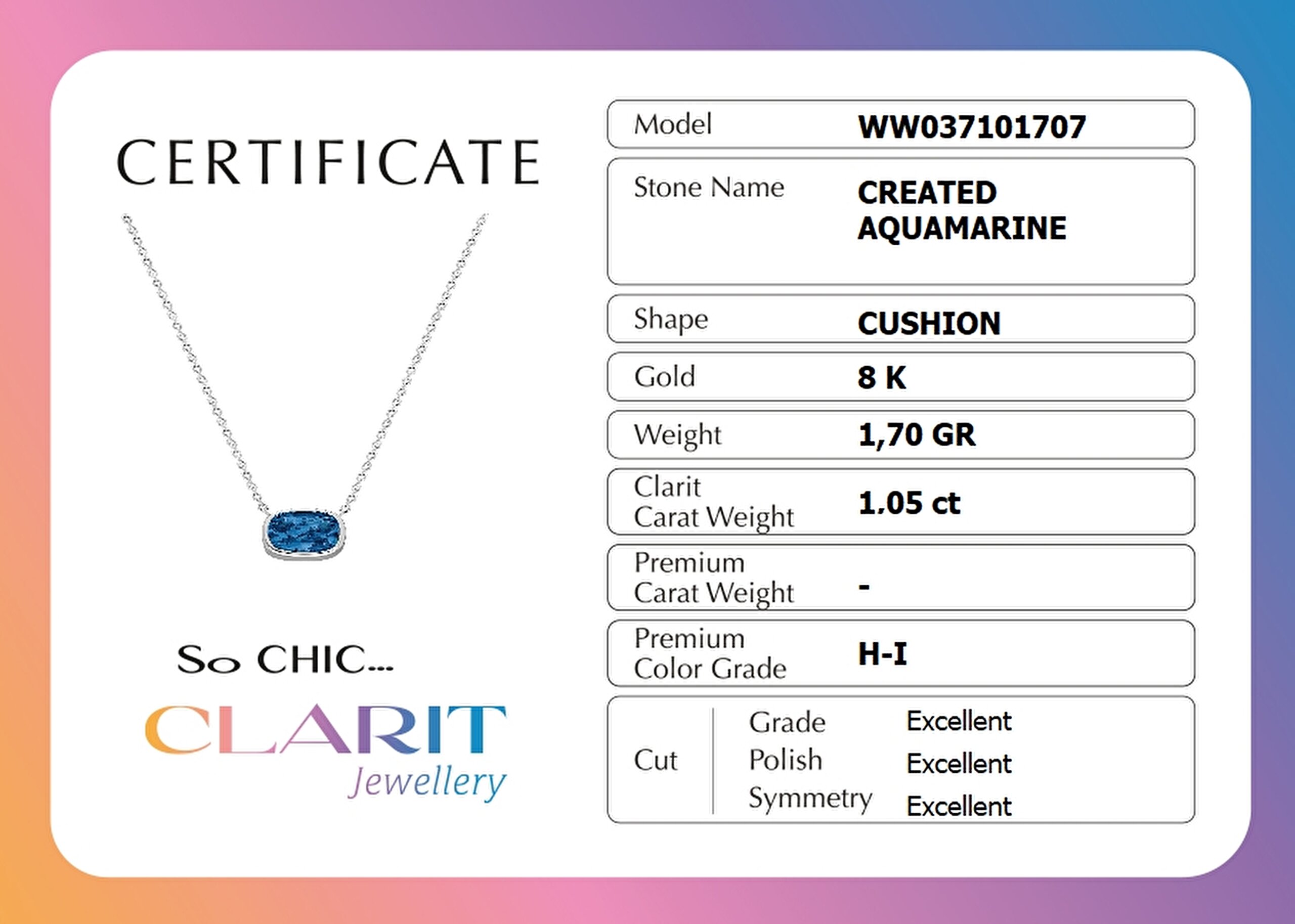 ⁠ Created Aquamarine Taşlı Clarit Serisi 42 Cm 8 Ayar Beyaz Altın Kolye_3}