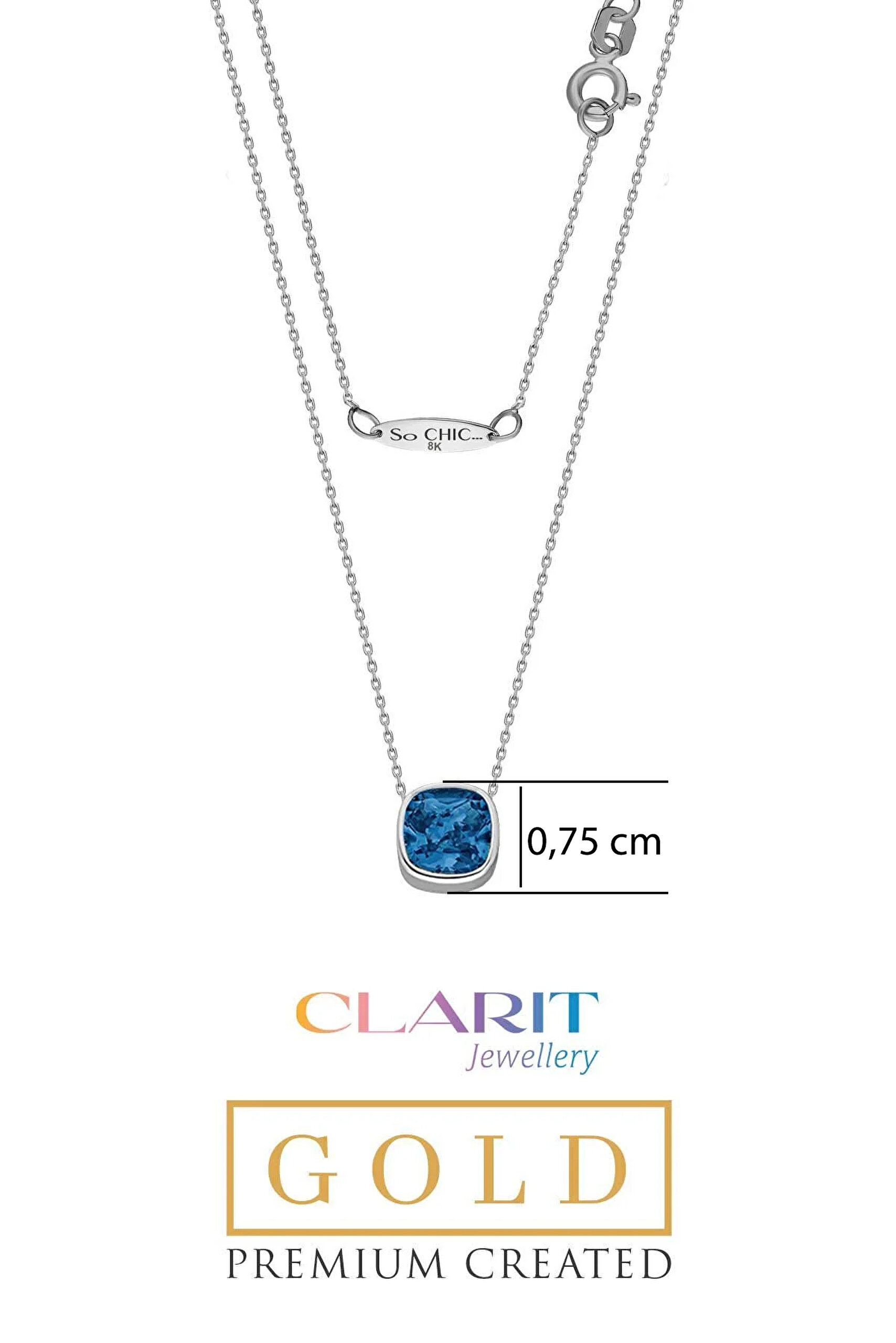 ⁠ Created Aquamarine Taşlı Clarit Serisi 42 Cm 8 Ayar Beyaz Altın Kolye_1}