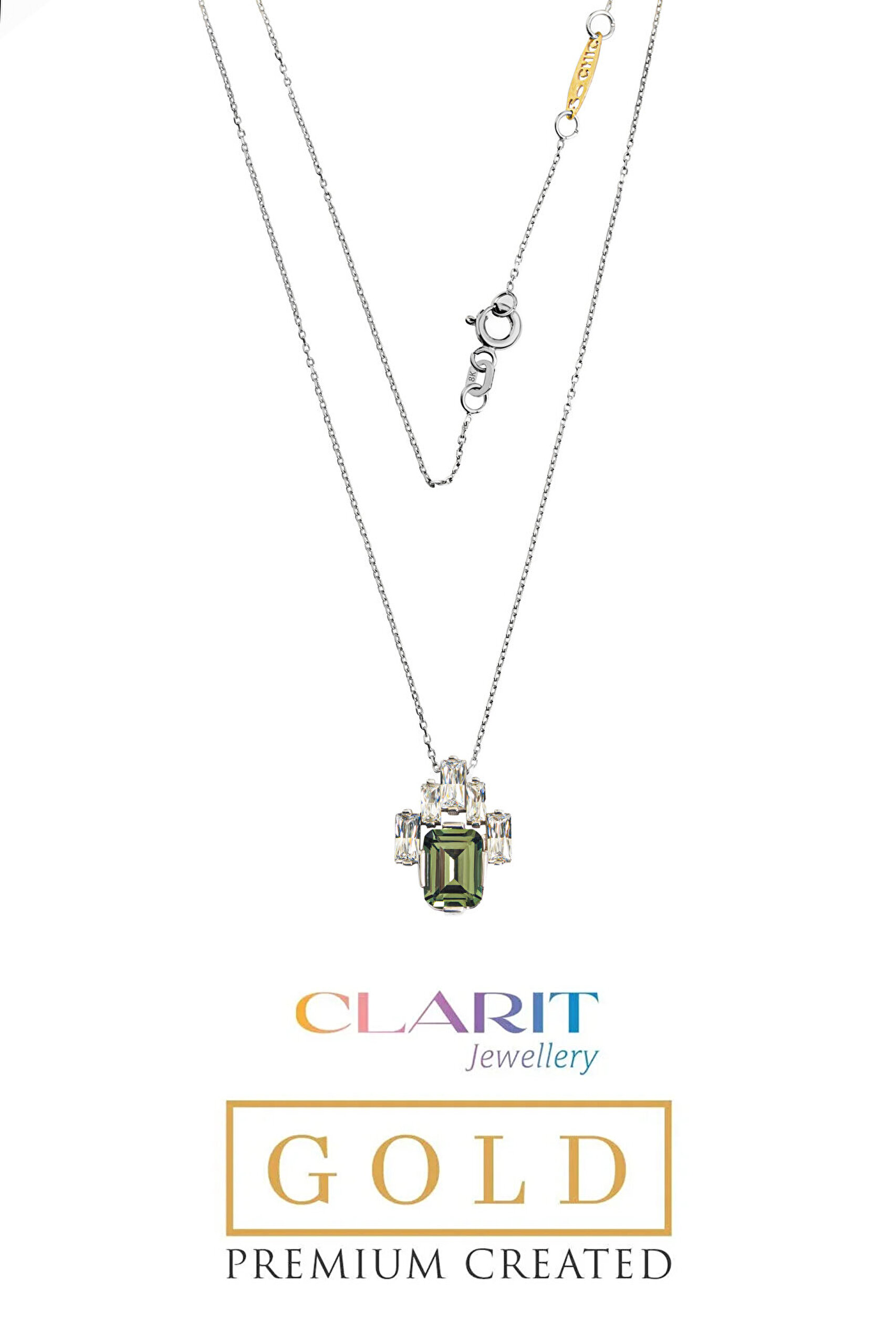 Created Tourmaline Taşlı Clarit Serisi 42 Cm 8 Ayar Beyaz Altın Kolye - 0