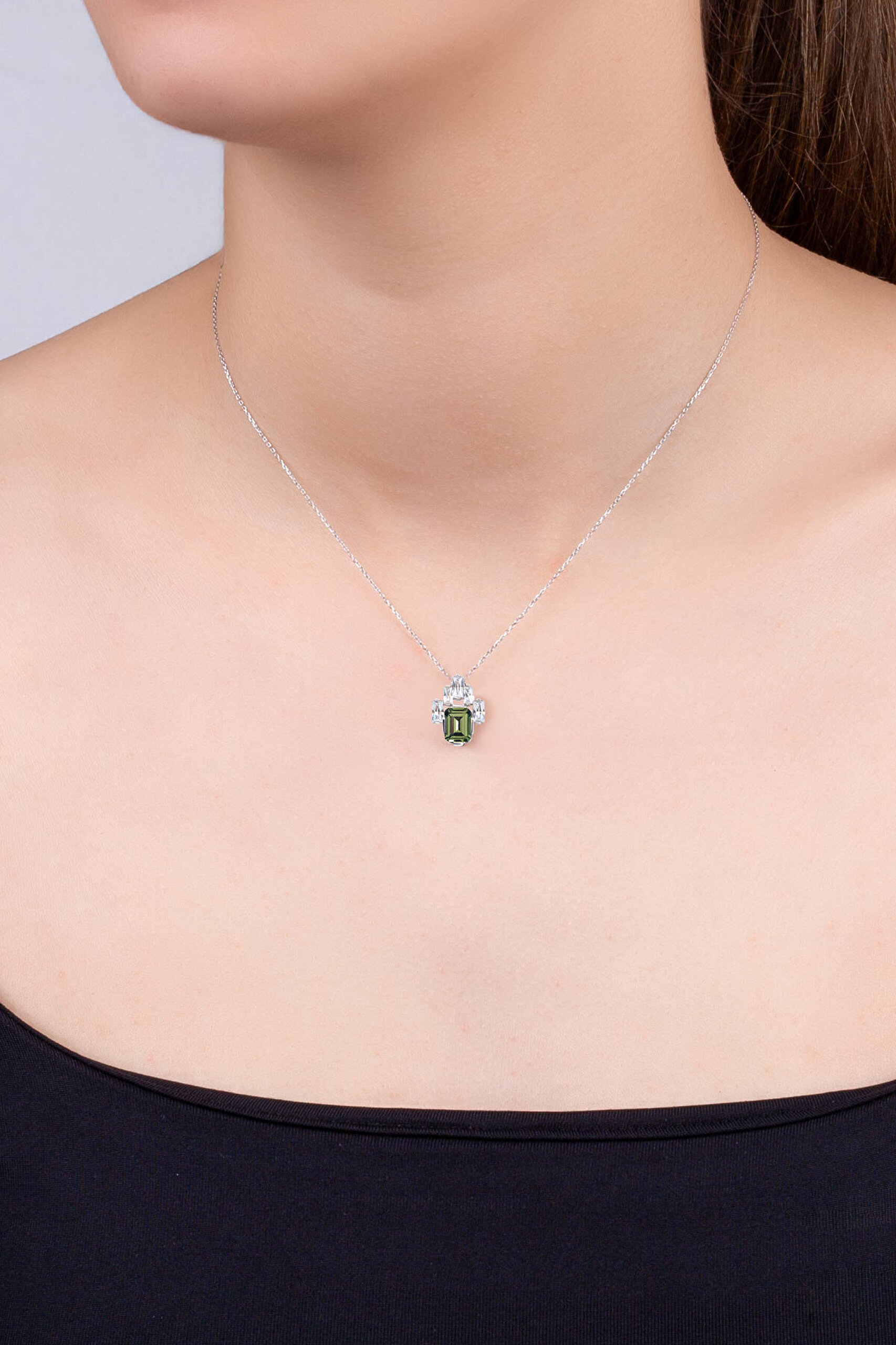 Created Tourmaline Taşlı Clarit Serisi 42 Cm 8 Ayar Beyaz Altın Kolye - 1