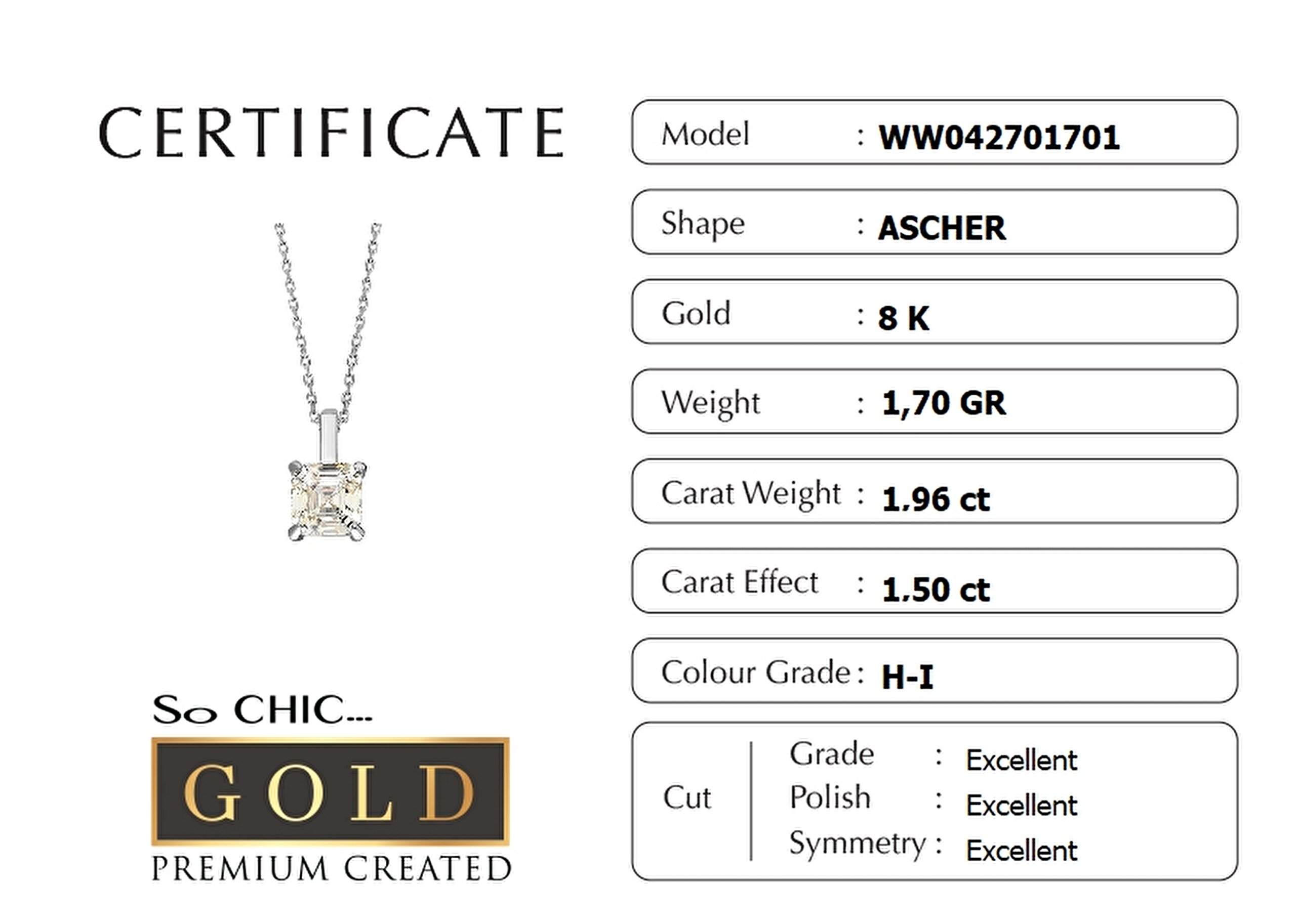 ⁠ Beyaz Altın Sertifikalı Premium Created Taşlı 42 Cm Tektaş Kolye_5}