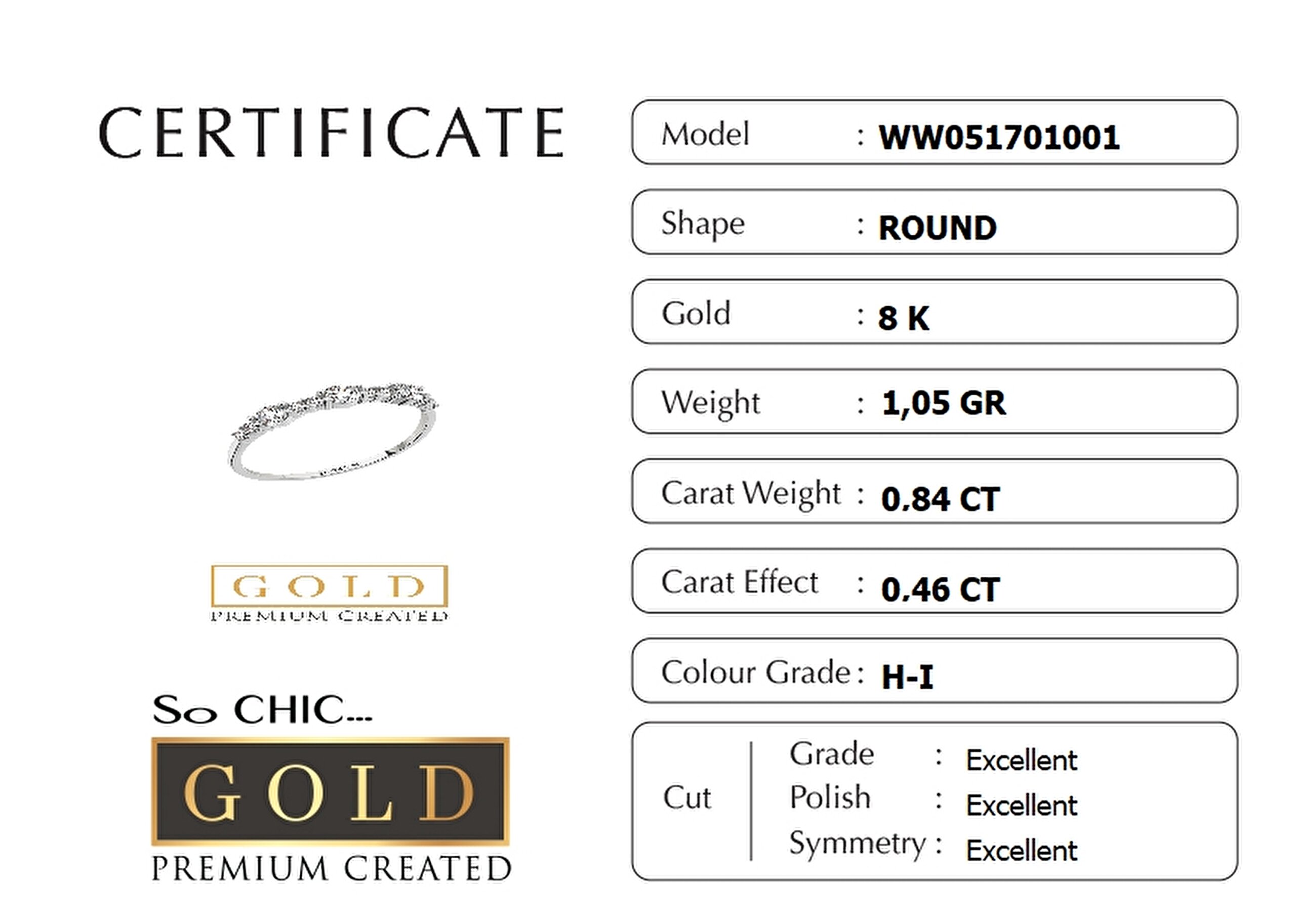 ⁠ 8 Ayar Beyaz Altın Sertifikalı Premium Created Taşlı Yüzük_1}