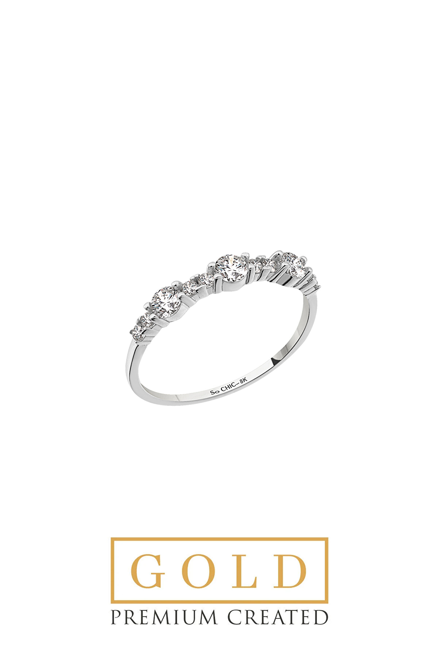 ⁠ 8 Ayar Beyaz Altın Sertifikalı Premium Created Taşlı Yüzük_0}