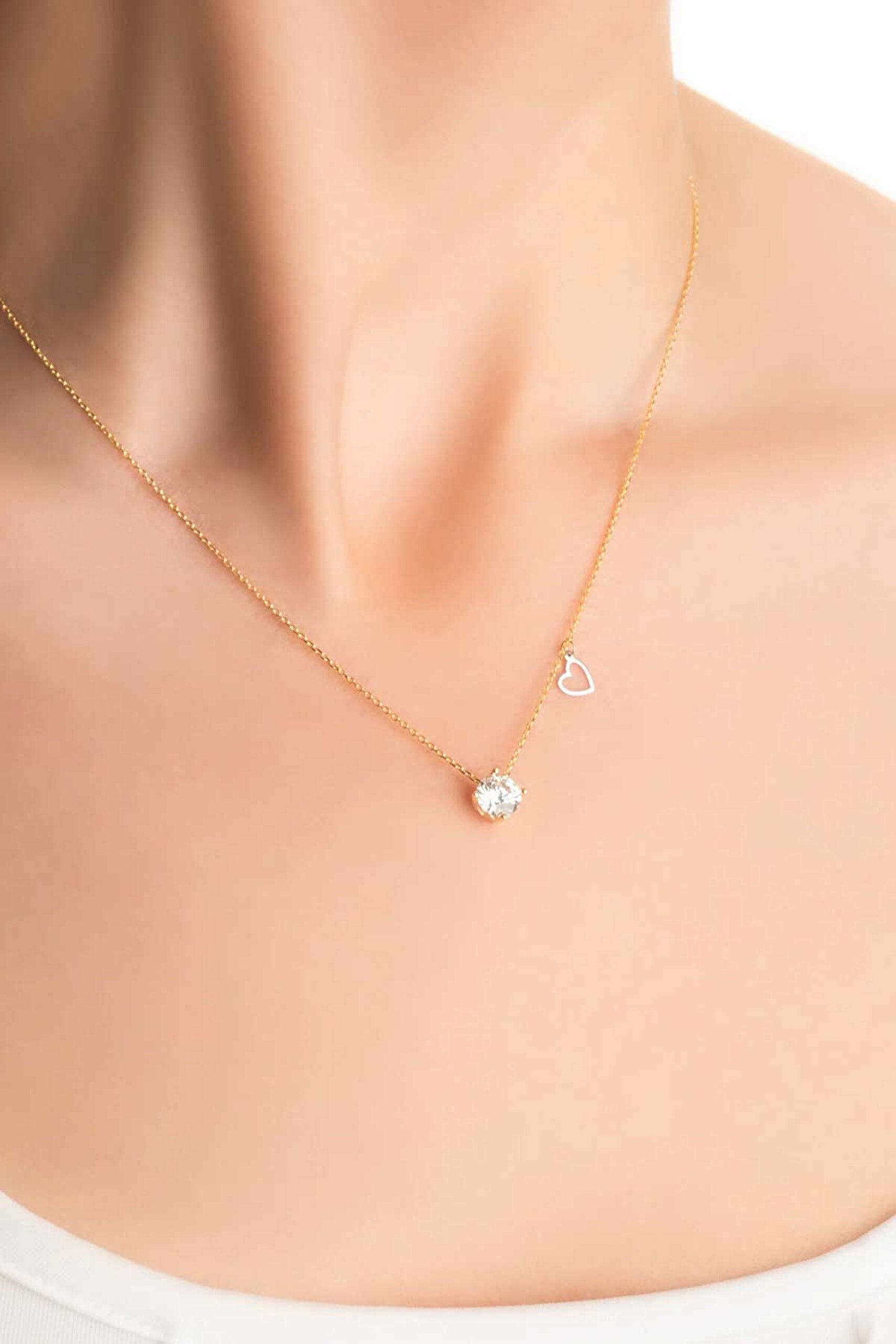 ⁠ Sarı Altın Sertifikalı Premium Created Taşlı 42 Cm Tektaş Kolye_1}