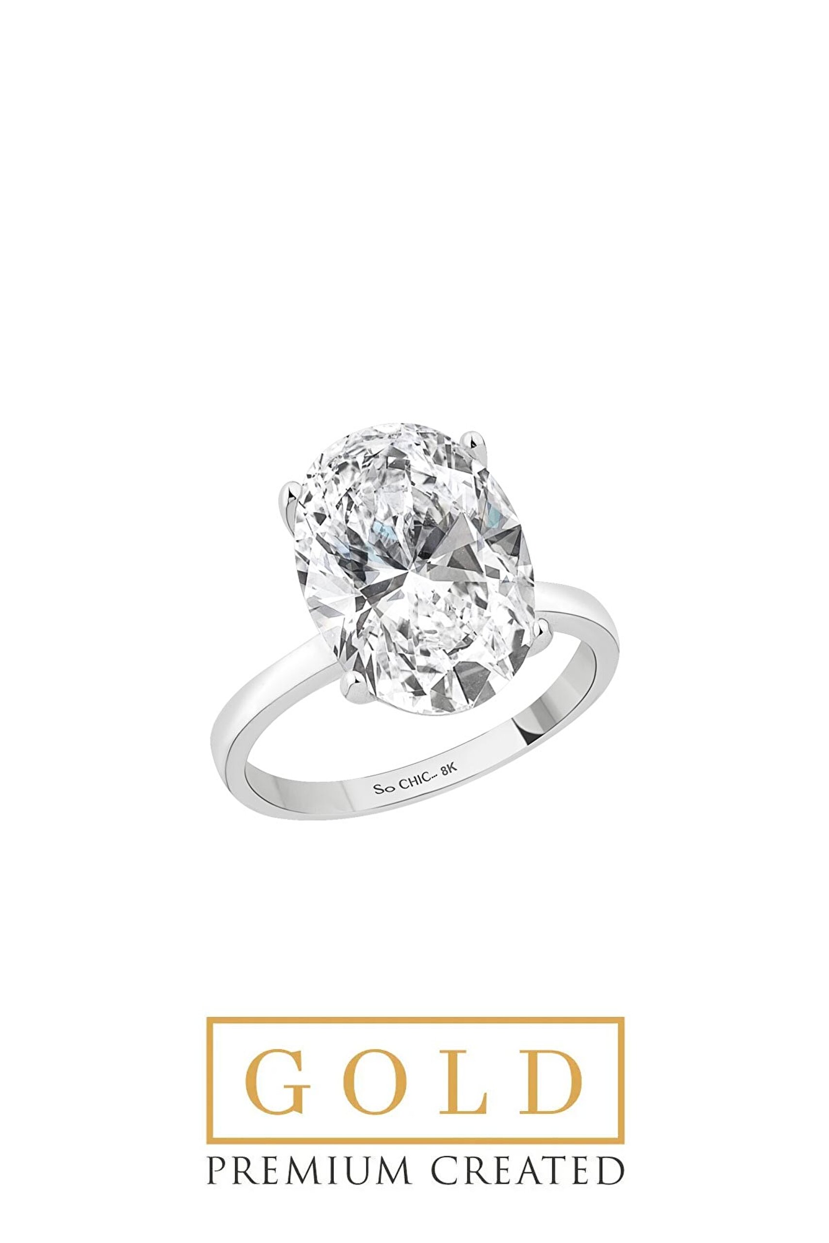 ⁠ Premium Created Taşlı 8 Ayar Beyaz Altın 8.00 CT Effect Oval Tektaş Yüzük_0}