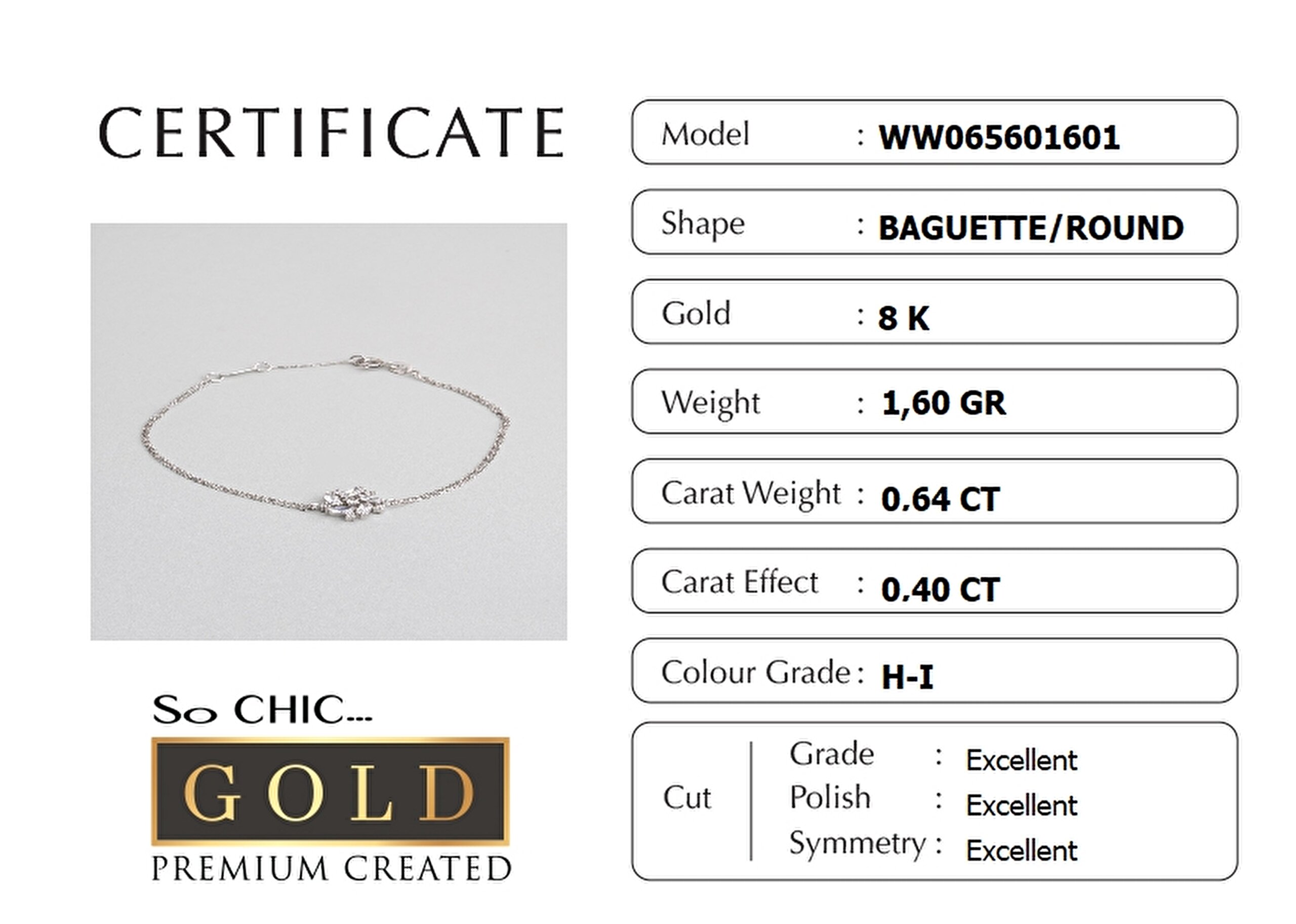 ⁠ Beyaz Altın Sertifikalı Premium Created Taşlı 19 Cm Baget Bileklik_4}