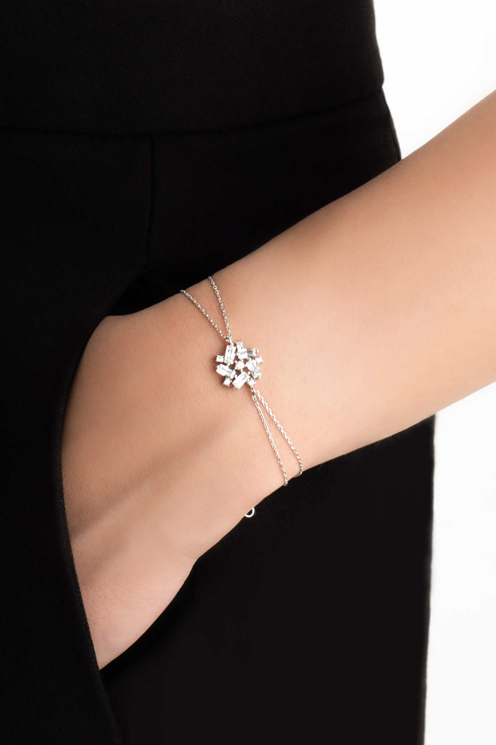 ⁠ Beyaz Altın Sertifikalı Premium Created Taşlı 19 Cm Baget Bileklik_1}