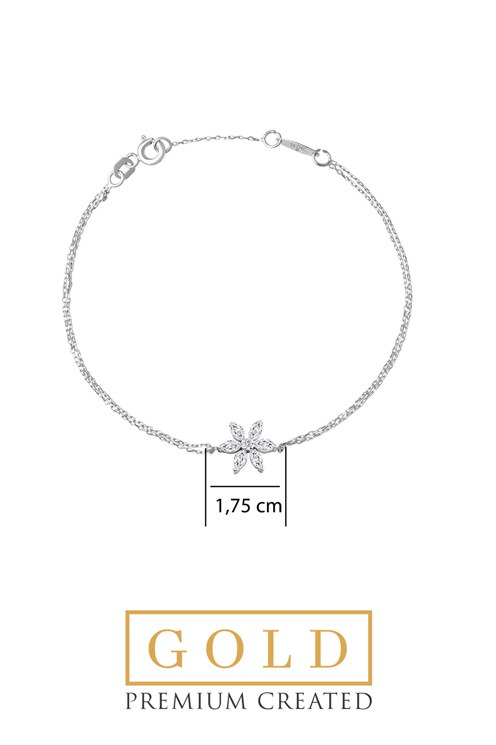⁠ Beyaz Altın Sertifikalı Premium Created Taşlı Çiçek Figürlü 20 Cm Bileklik_2}