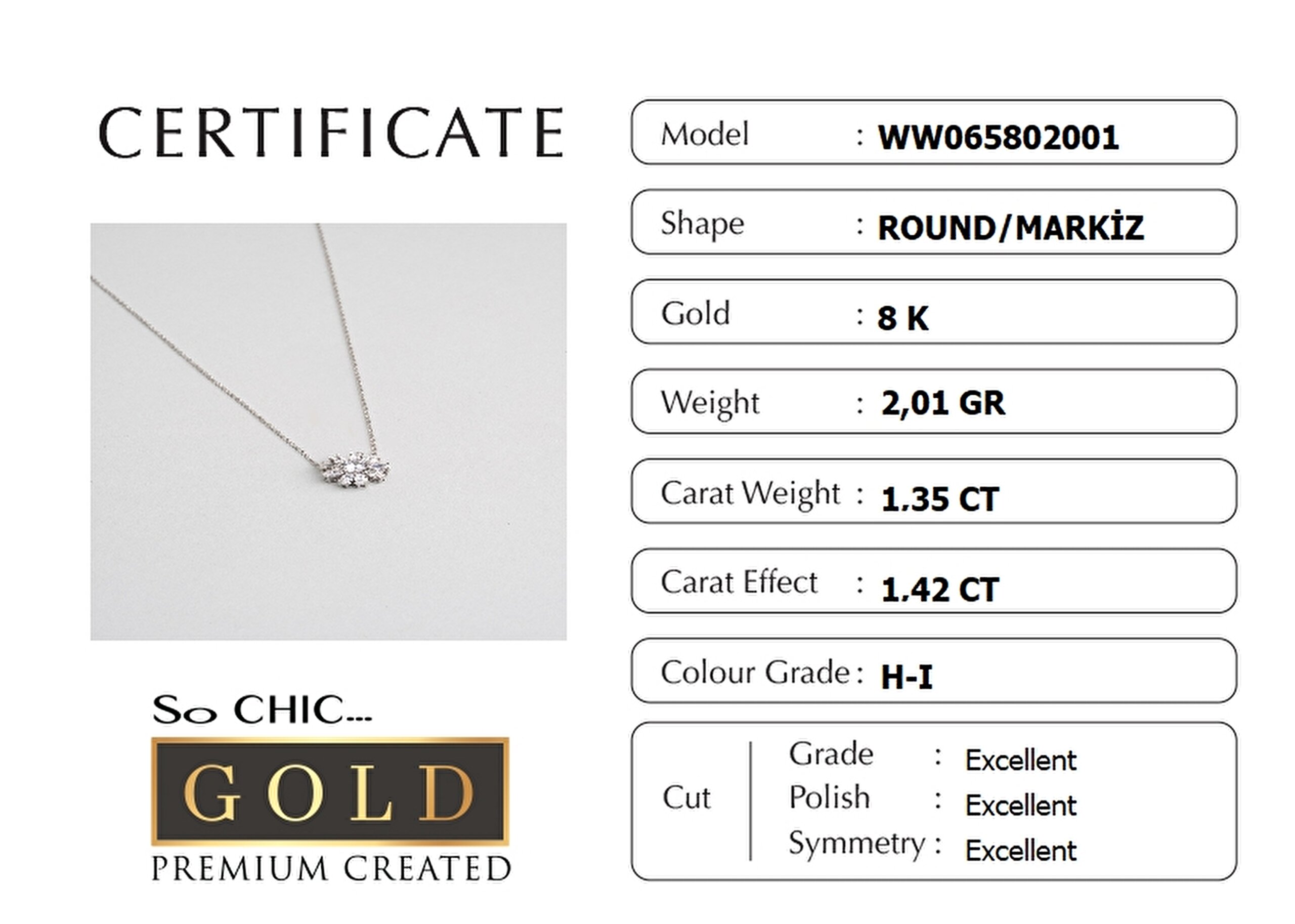 ⁠ Beyaz Altın Sertifikalı Premium Created Taşlı 42 Cm Çiçek Kolye_5}